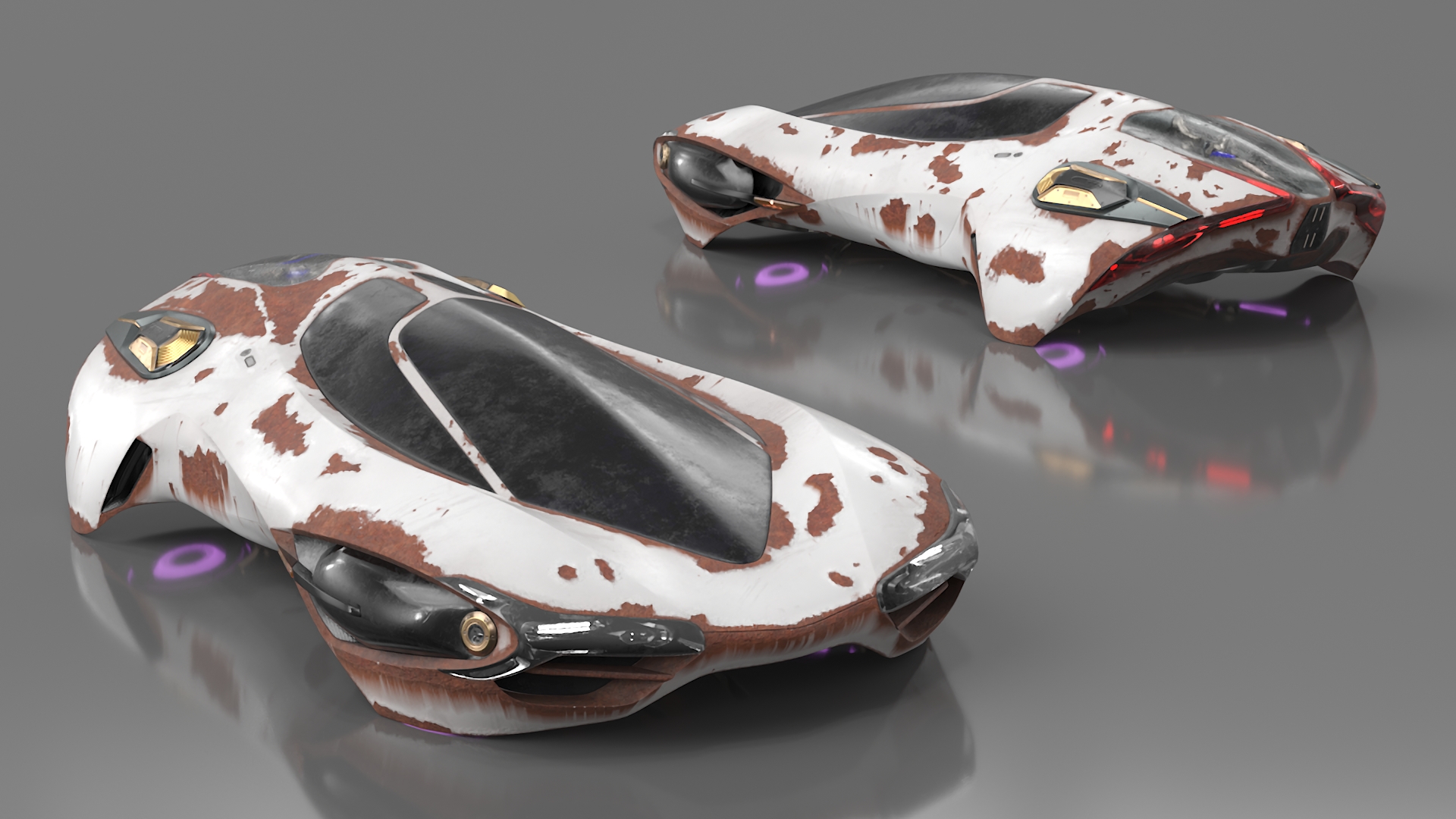 Futuristic Rusted Hover Car Rigged 3D model