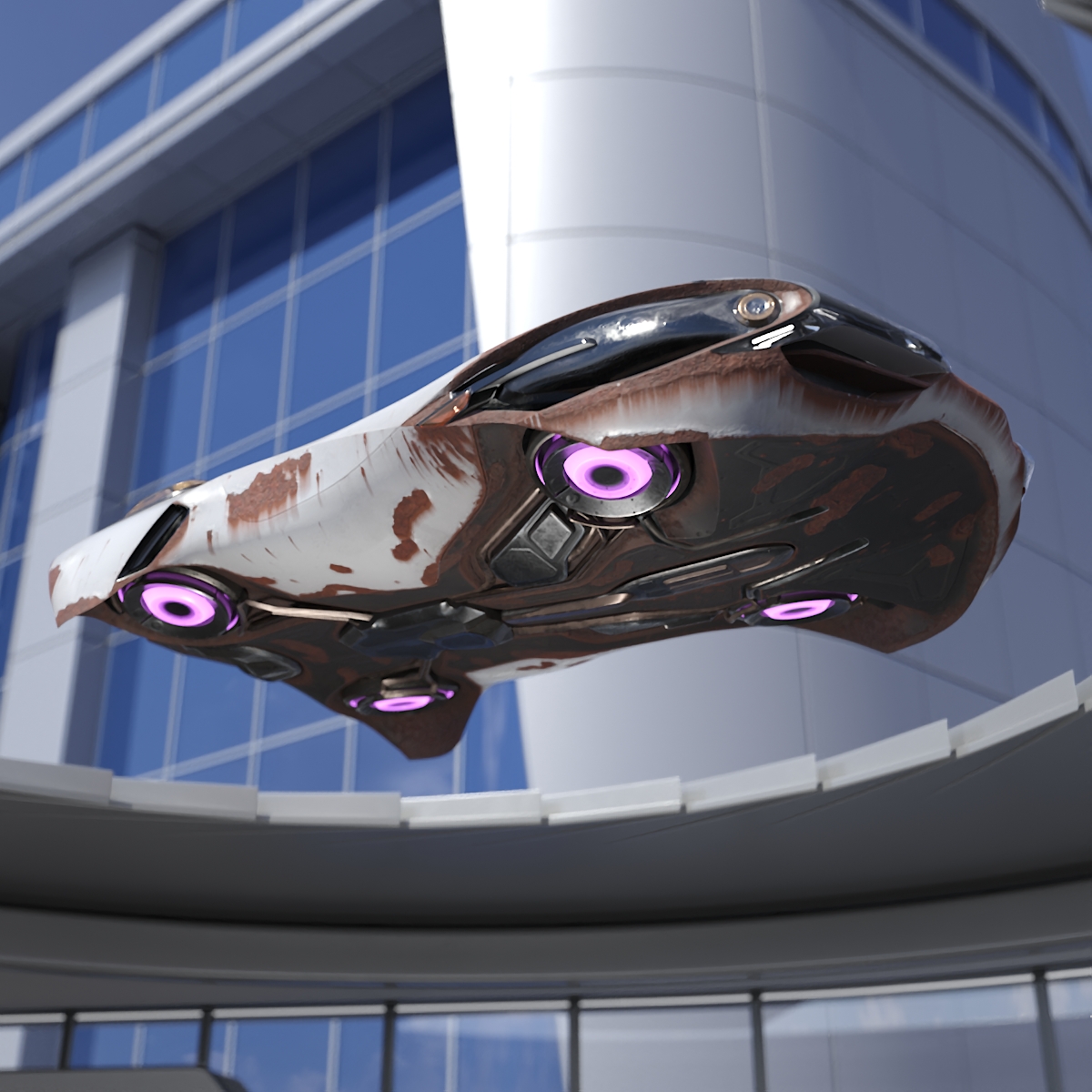 Futuristic Rusted Hover Car Rigged 3D model