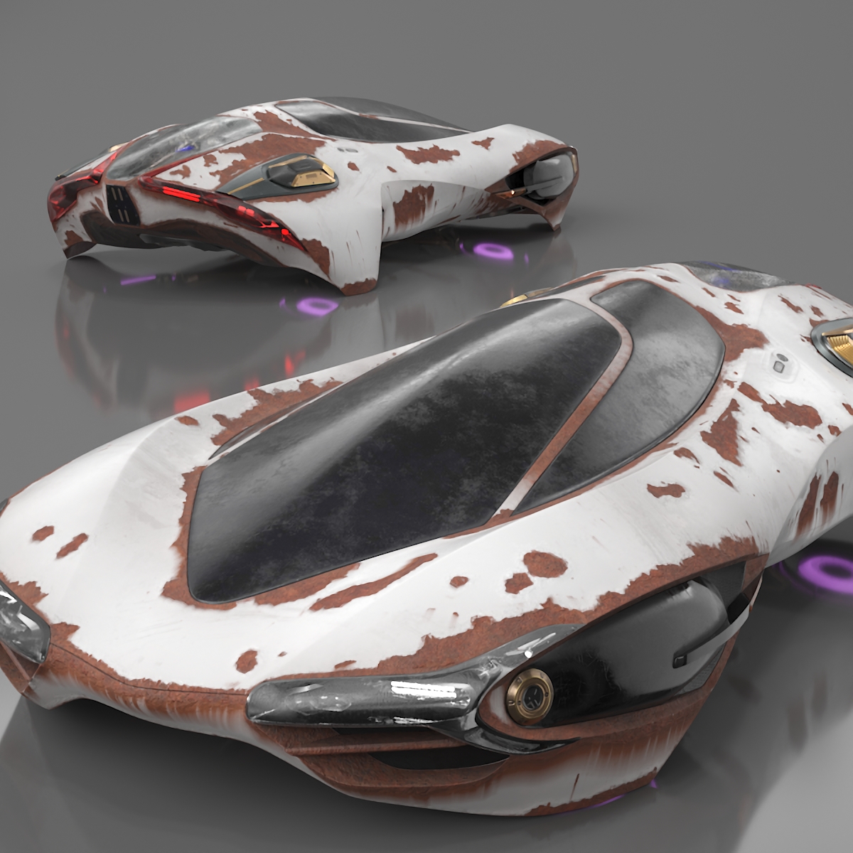 Futuristic Rusted Hover Car Rigged 3D model