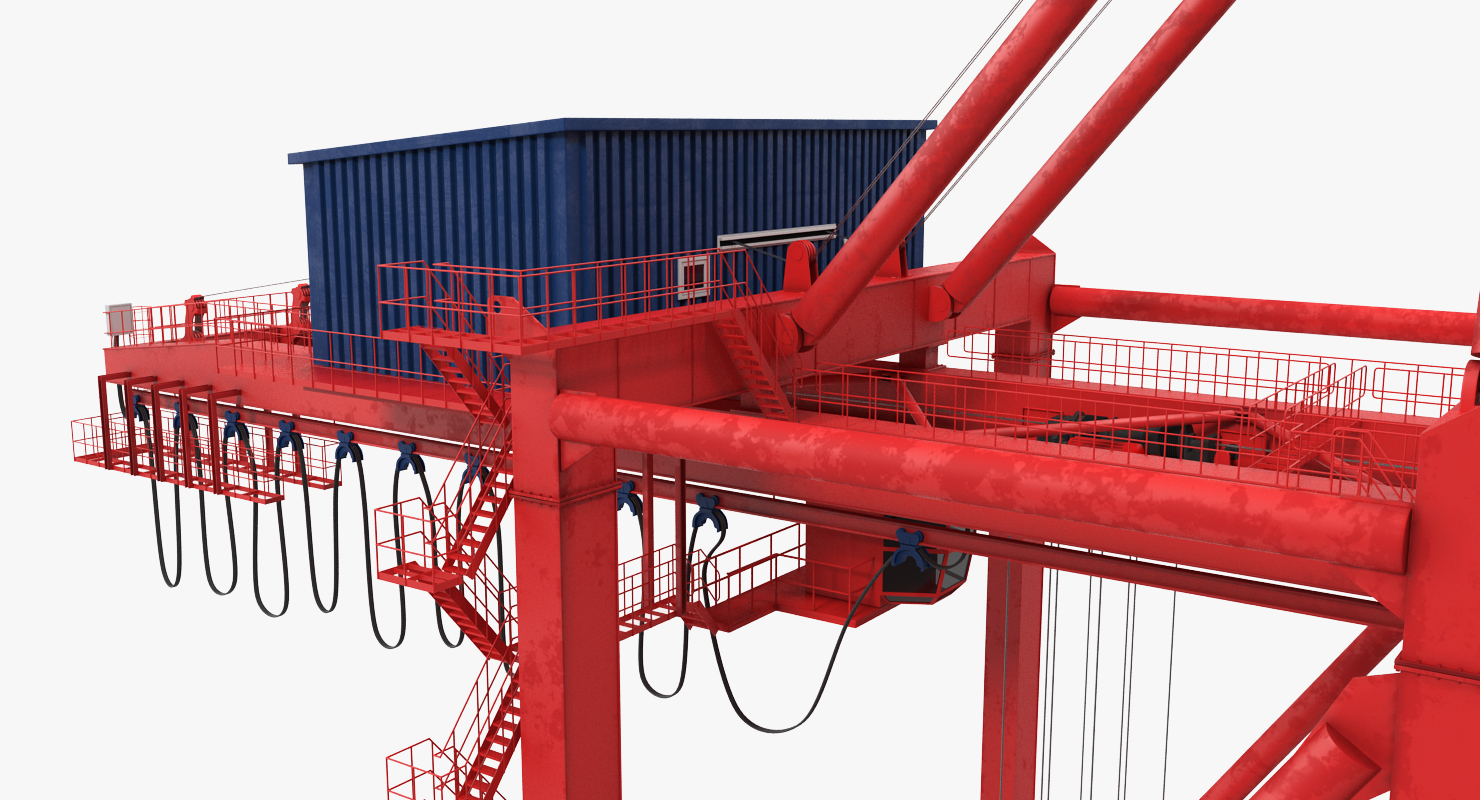 Port Container Crane Red with Container 3D model