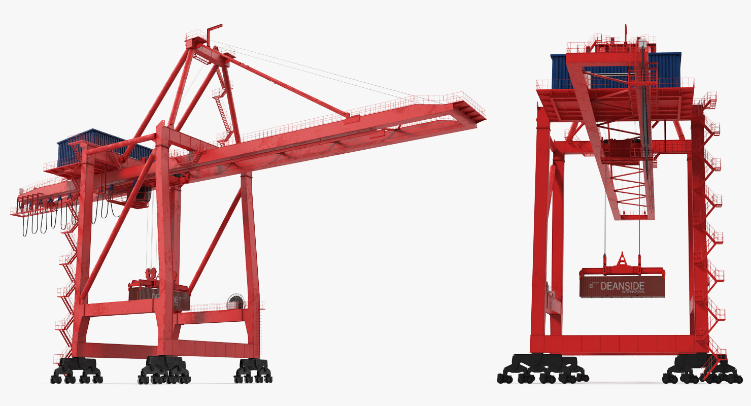 Port Container Crane Red with Container 3D model