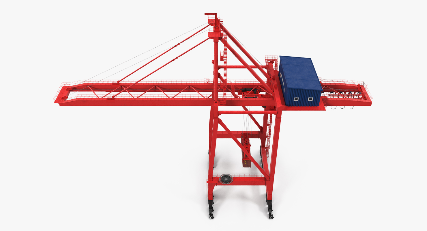 Port Container Crane Red with Container 3D model