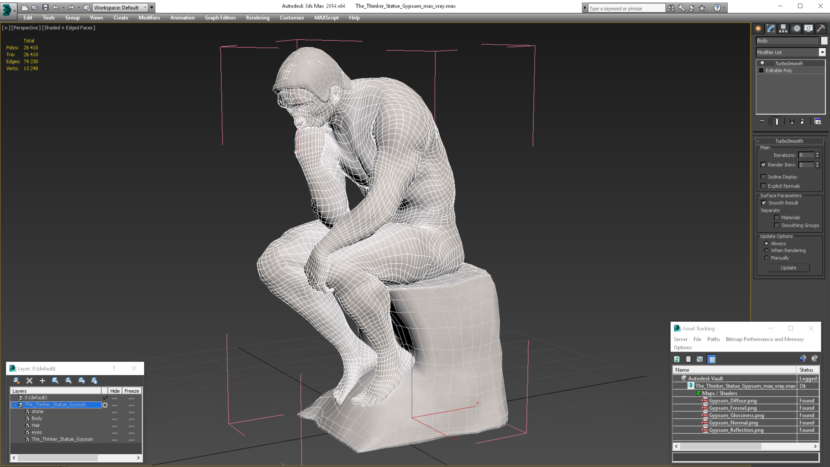 3D model The Thinker Statue Gypsum