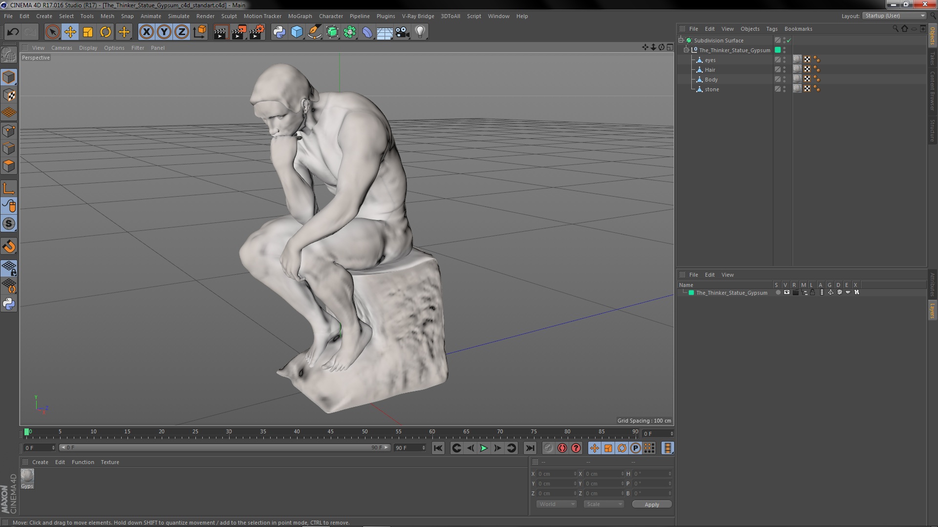 3D model The Thinker Statue Gypsum