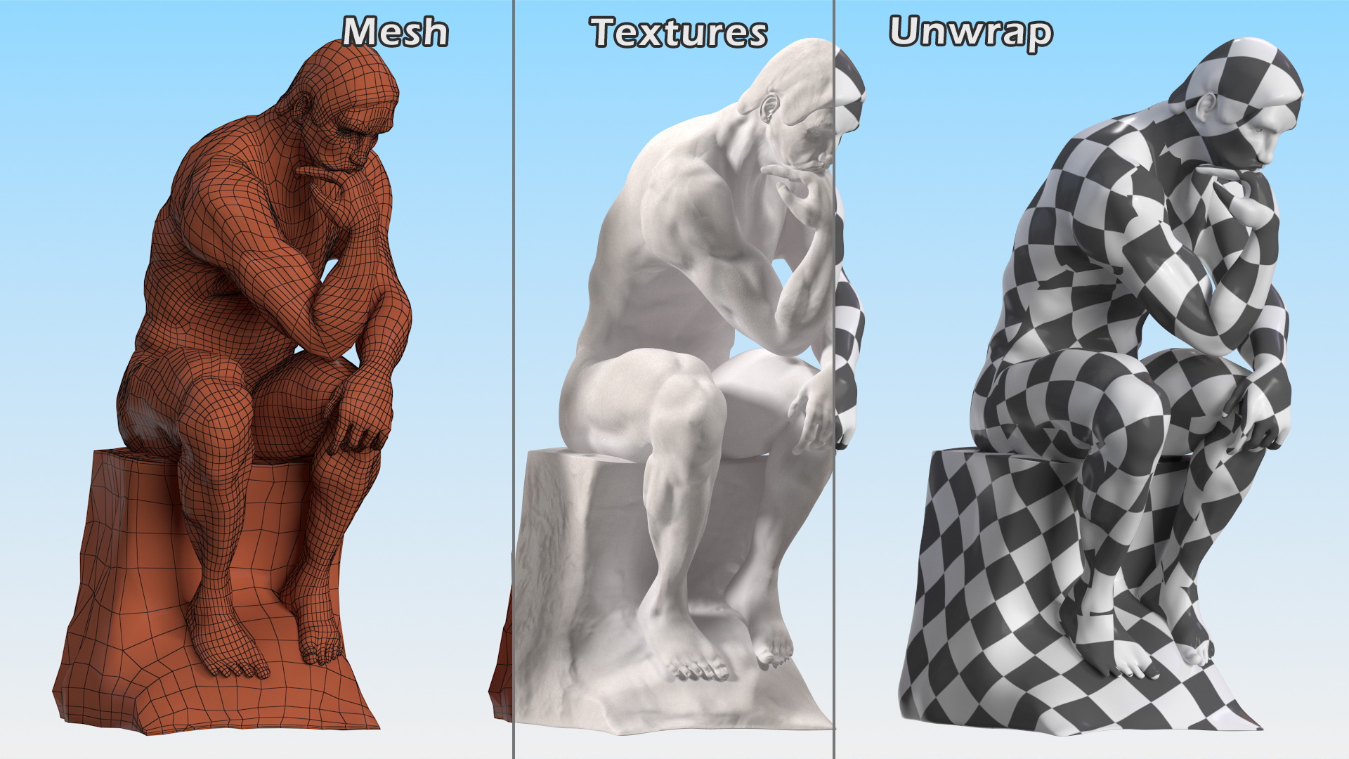 3D model The Thinker Statue Gypsum