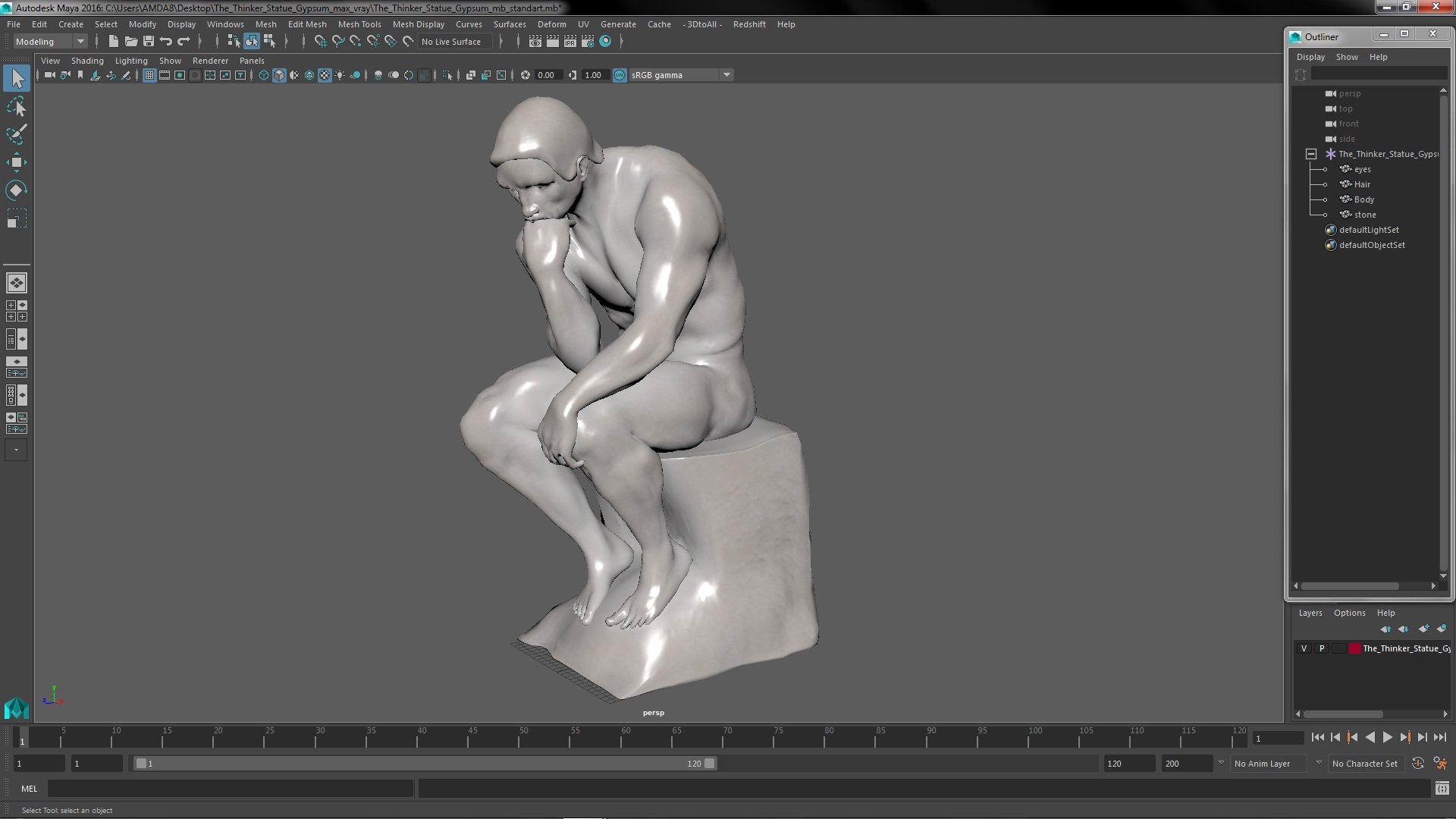 3D model The Thinker Statue Gypsum