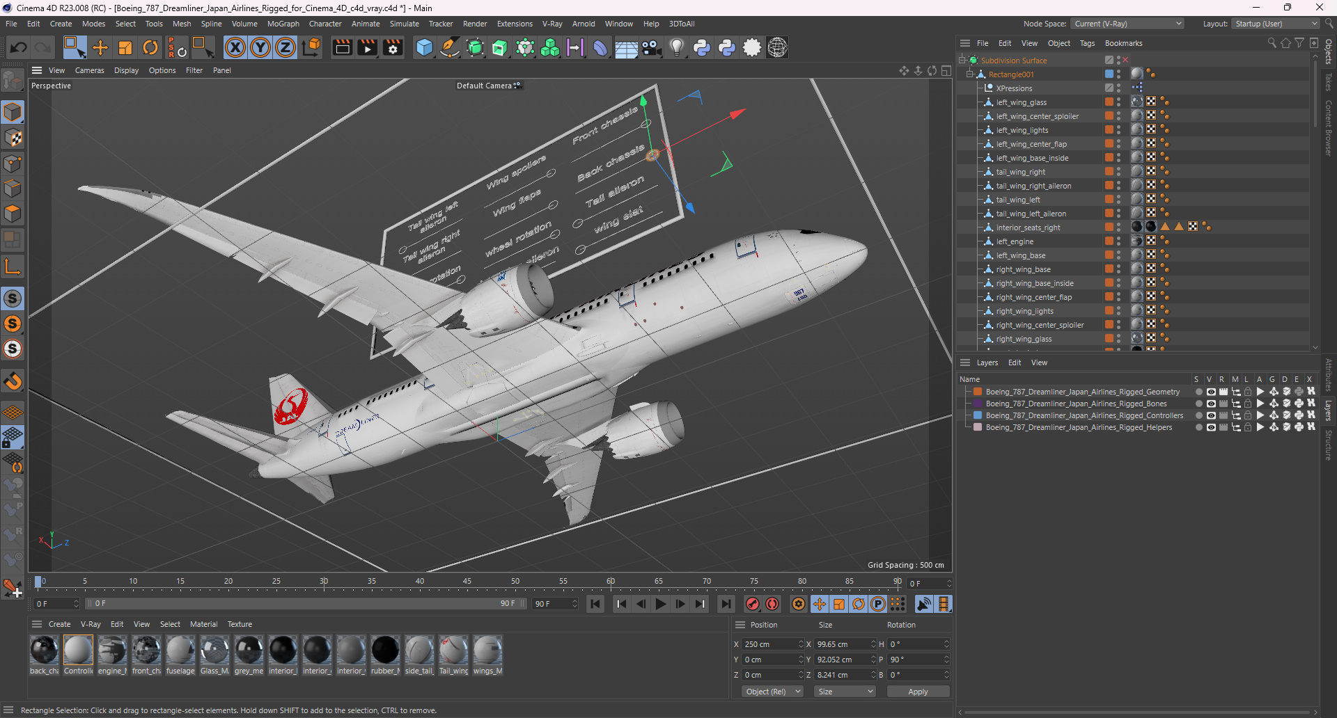 Boeing 787 Dreamliner Japan Airlines Rigged for Cinema 4D 3D