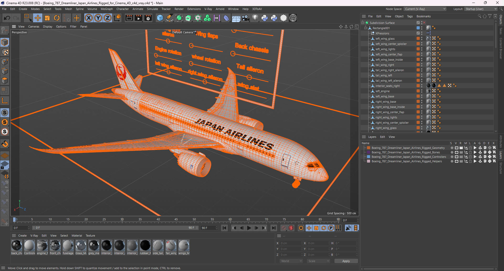 Boeing 787 Dreamliner Japan Airlines Rigged for Cinema 4D 3D