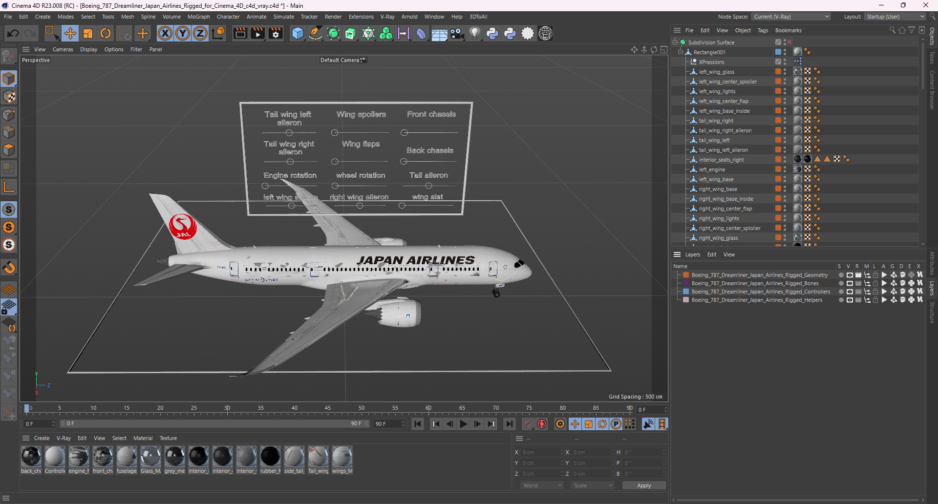 Boeing 787 Dreamliner Japan Airlines Rigged for Cinema 4D 3D