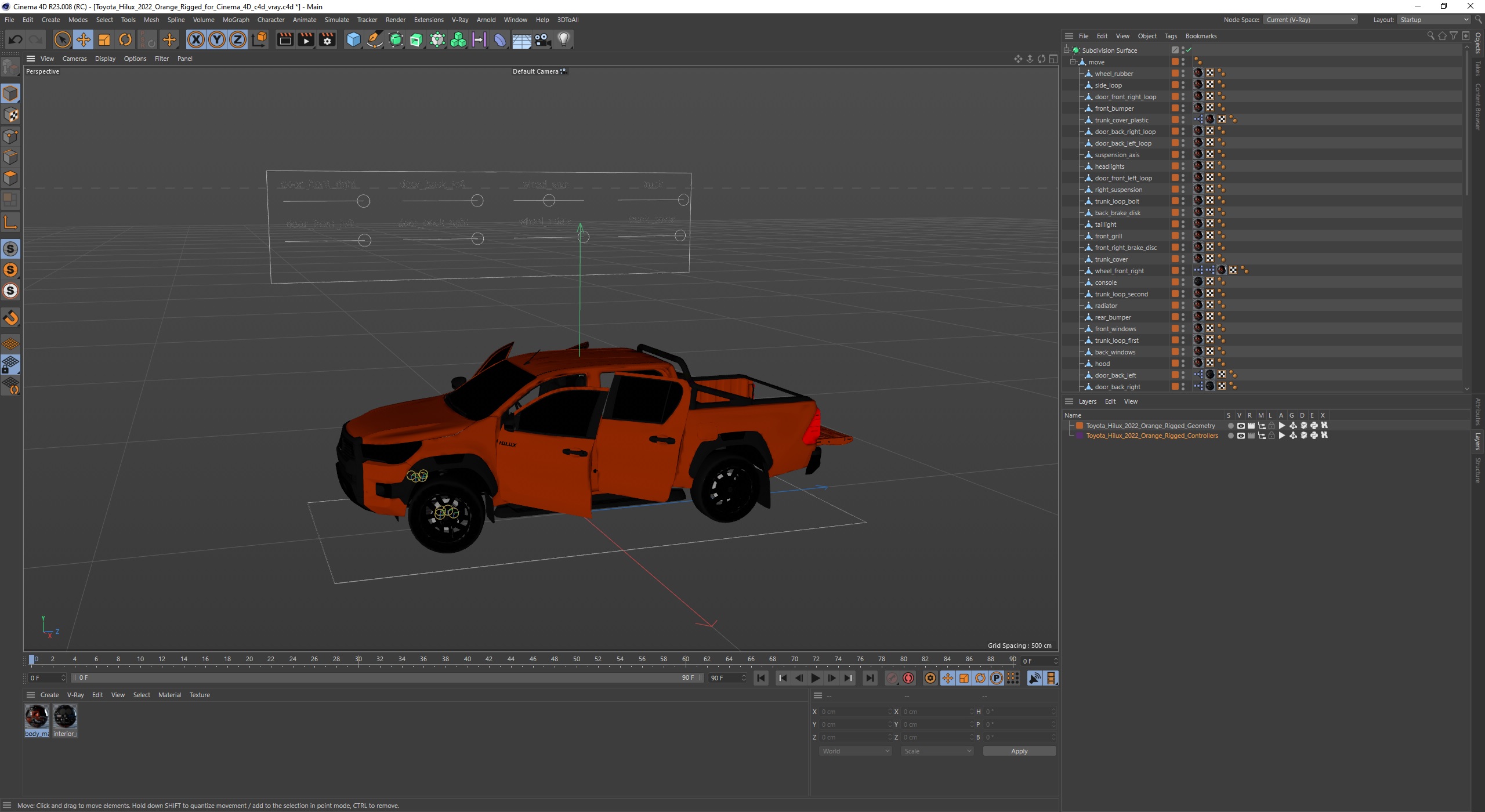 3D model Toyota Hilux 2022 Orange Rigged for Cinema 4D