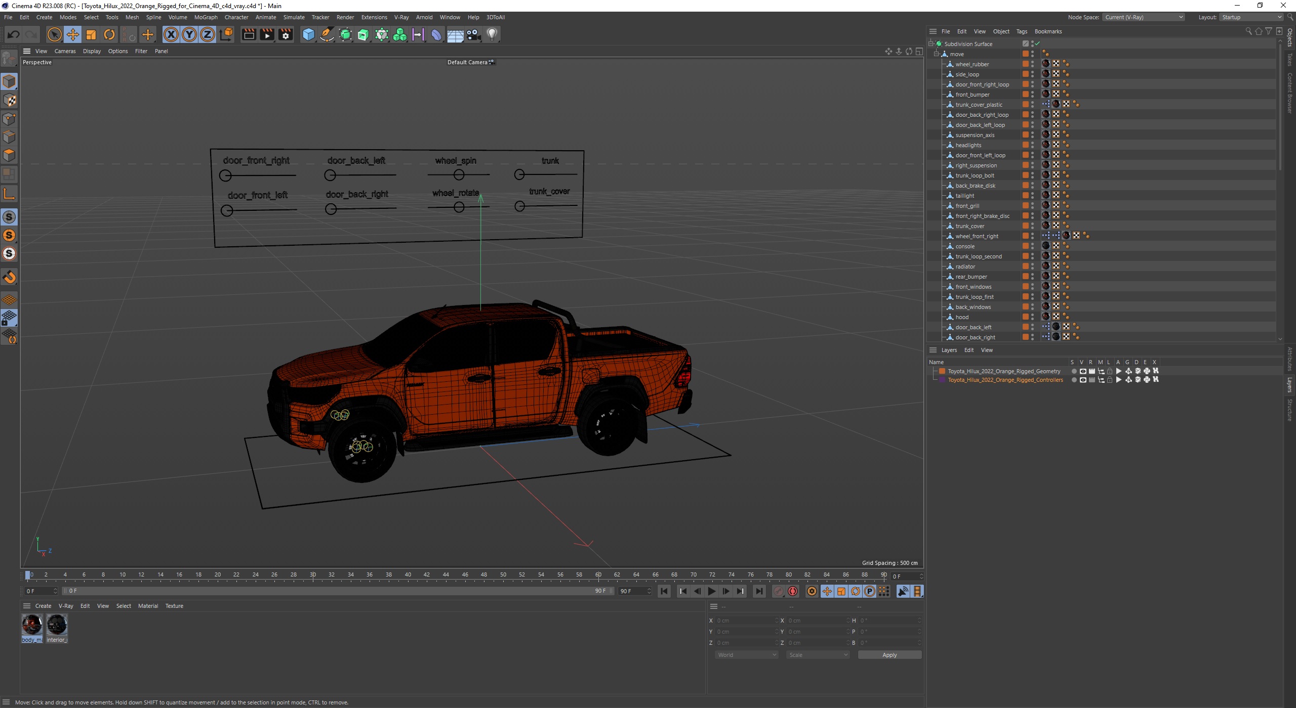 3D model Toyota Hilux 2022 Orange Rigged for Cinema 4D