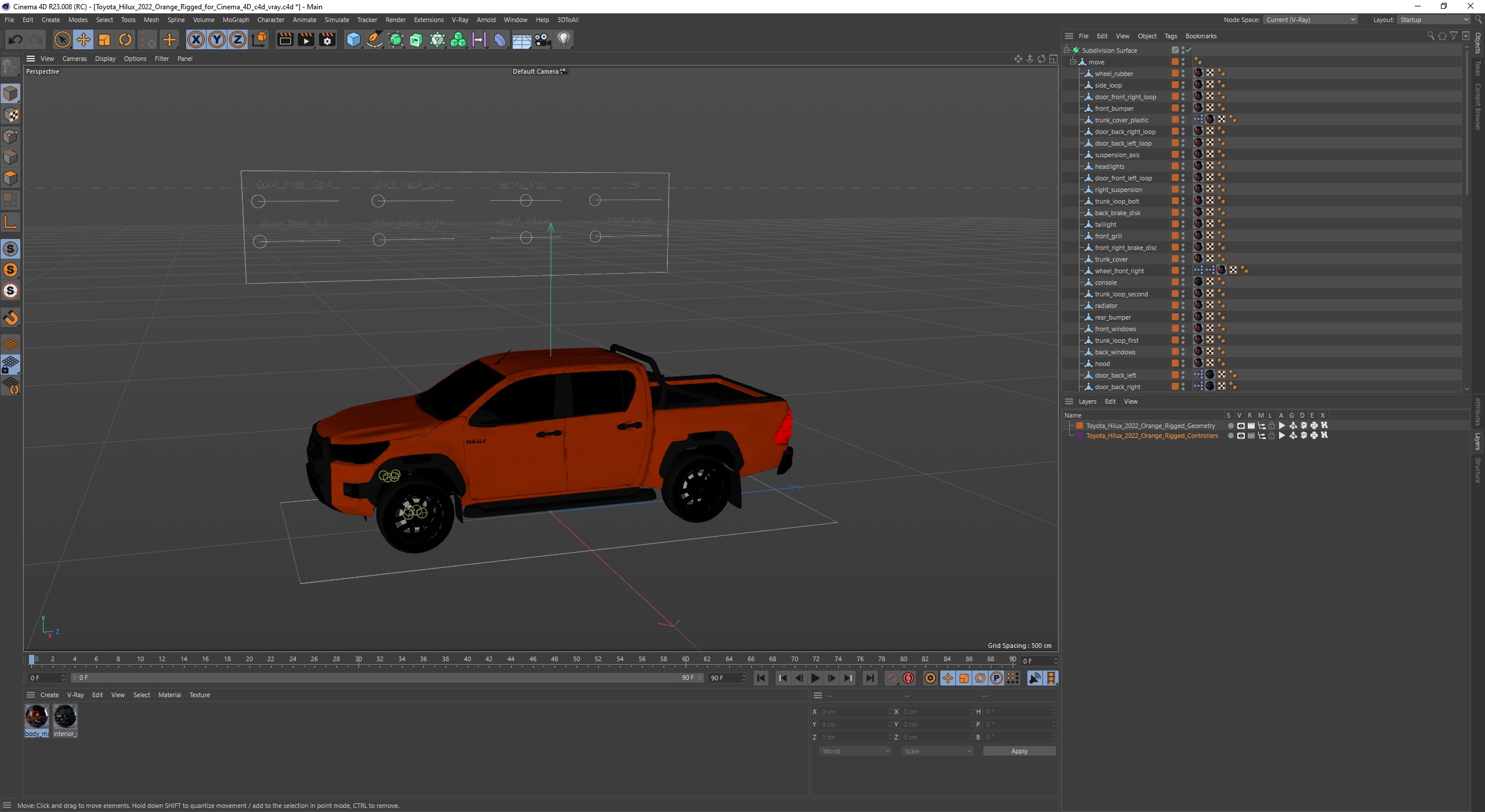 3D model Toyota Hilux 2022 Orange Rigged for Cinema 4D