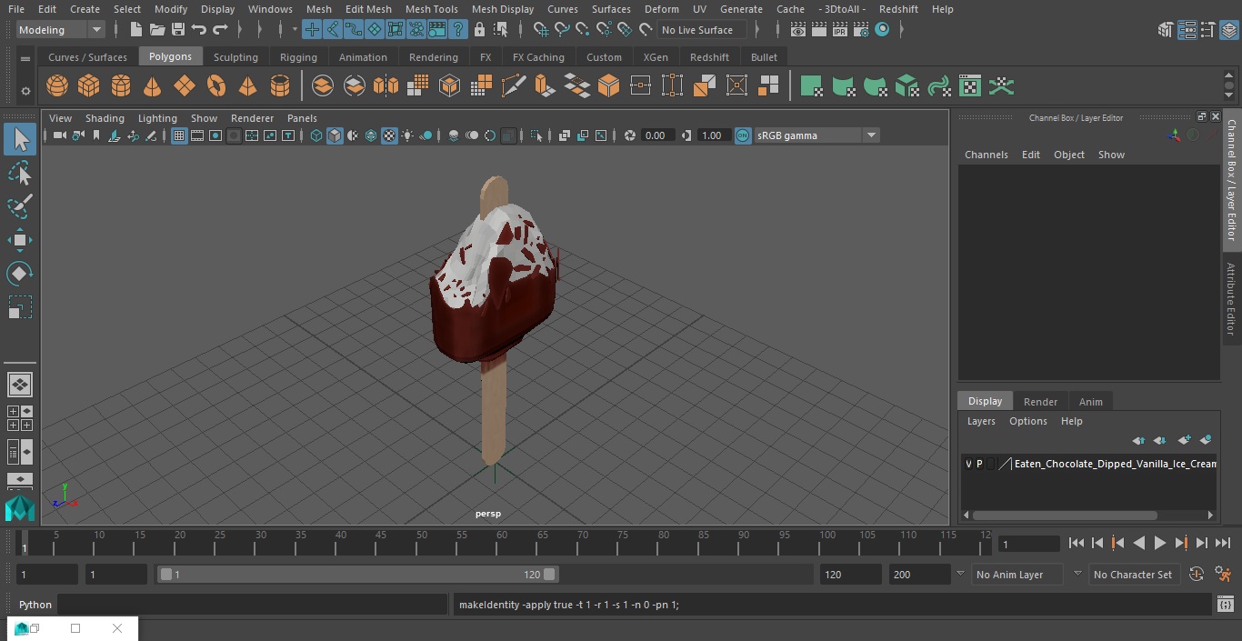 Eaten Chocolate Dipped Vanilla Ice Cream Bar 3D model