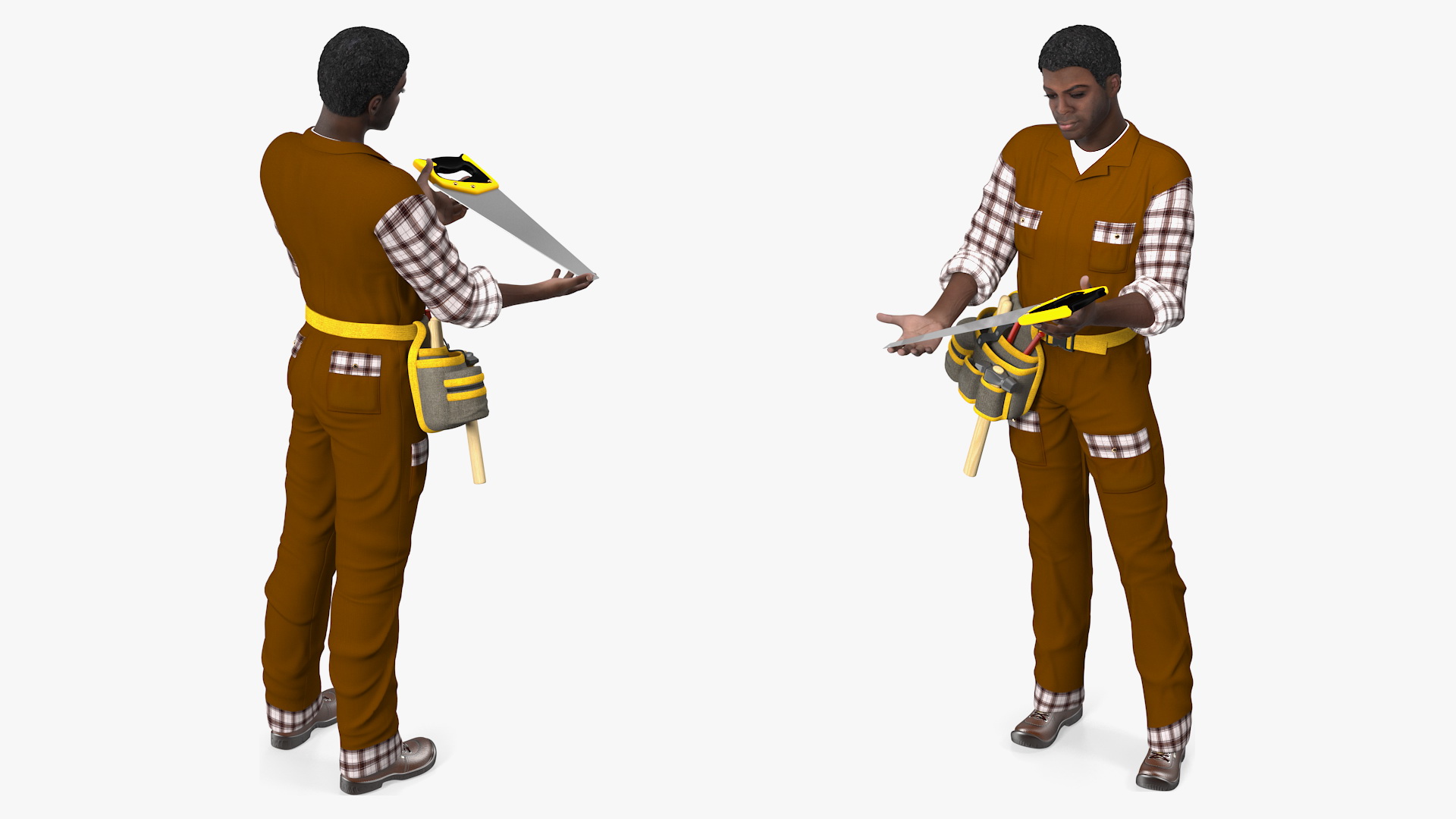 Afro American Carpenter Standing Pose 3D