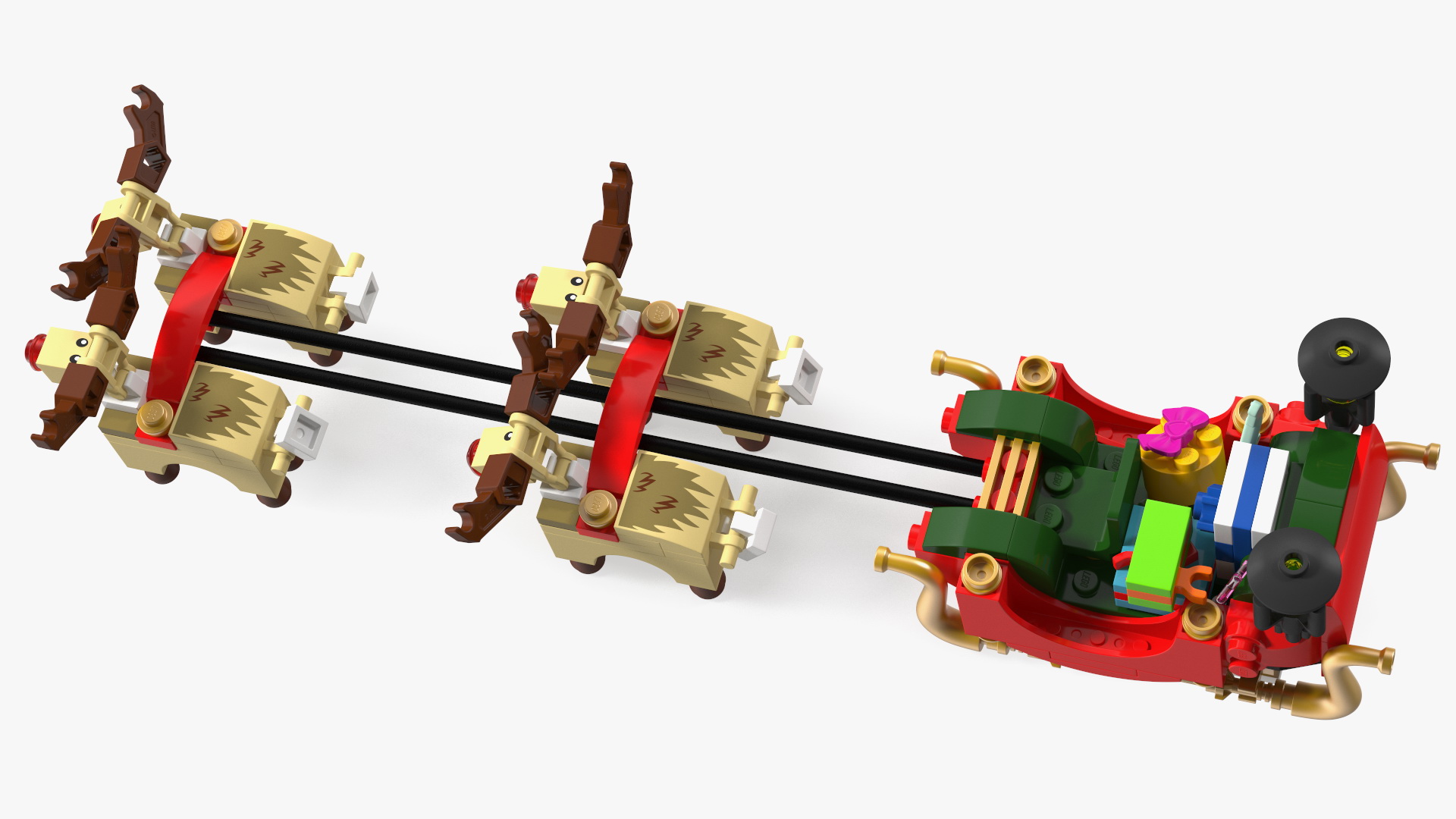 3D Lego Santa Sleigh and Reindeers