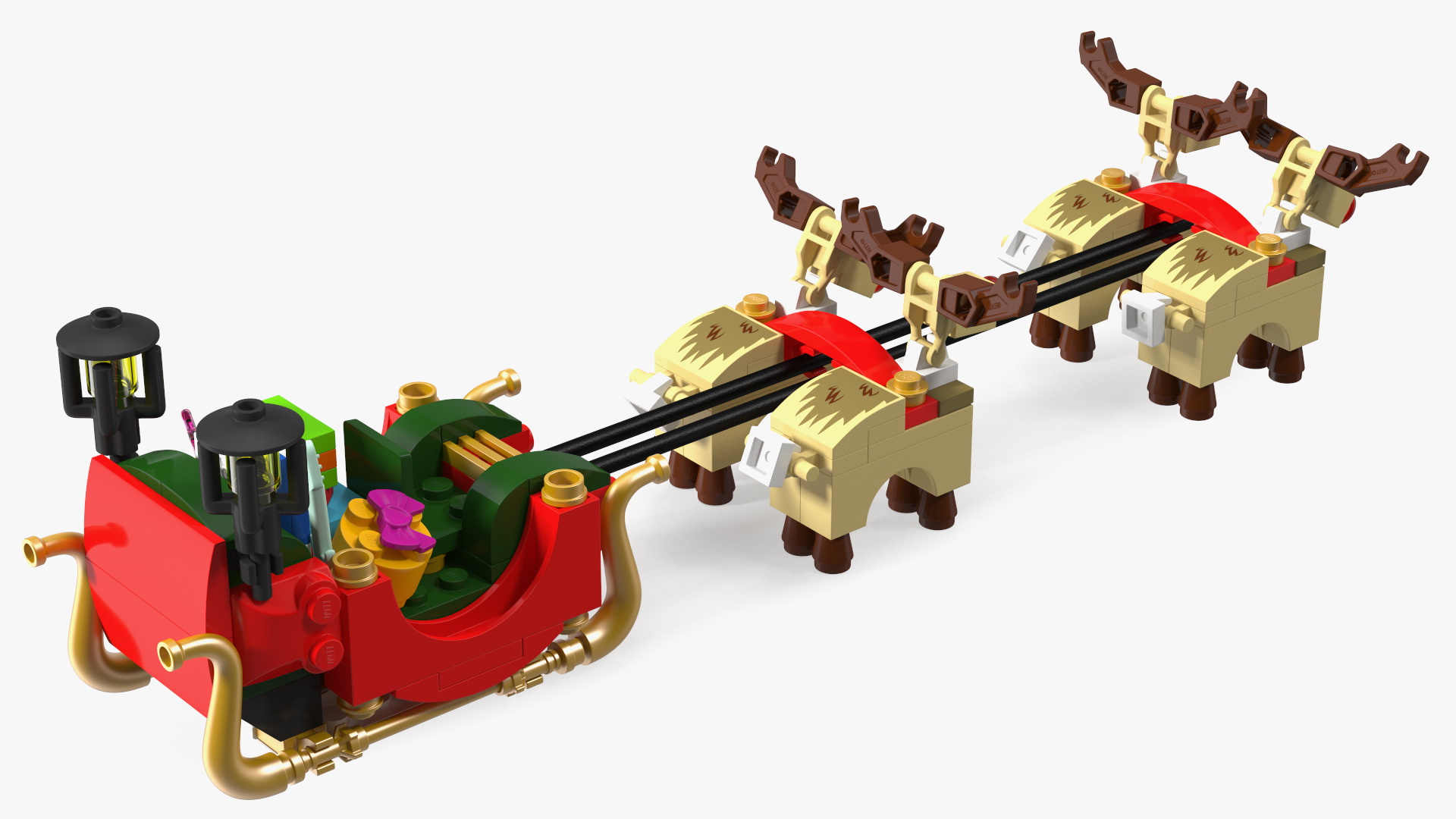 3D Lego Santa Sleigh and Reindeers