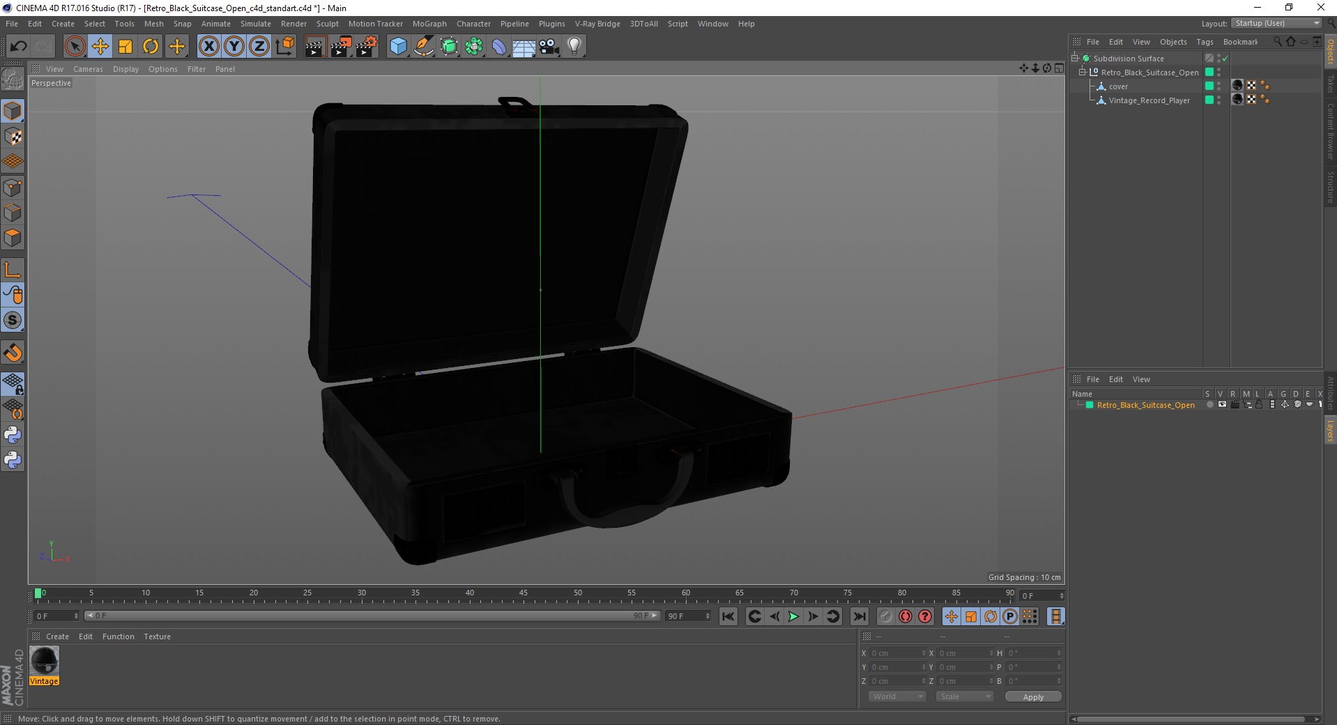 3D model Retro Black Suitcase Open