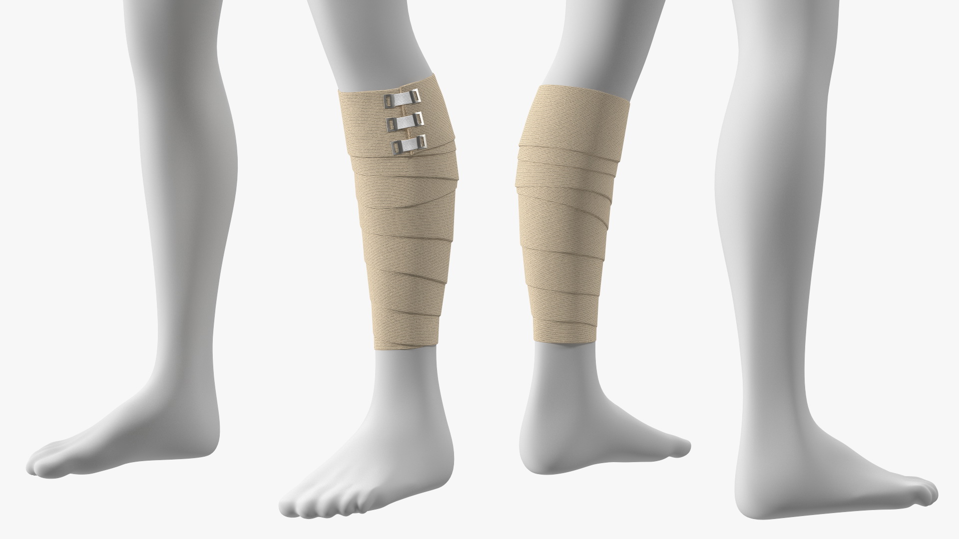 3D model Elastic Bandage Beige with Clamps Wrapped Around Leg on Mannequin