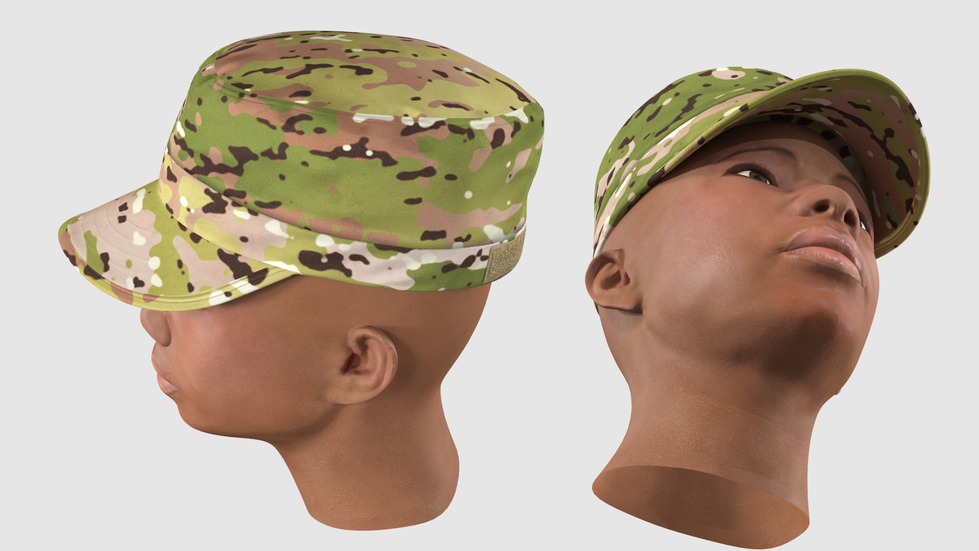 3D African American Female Soldier Head