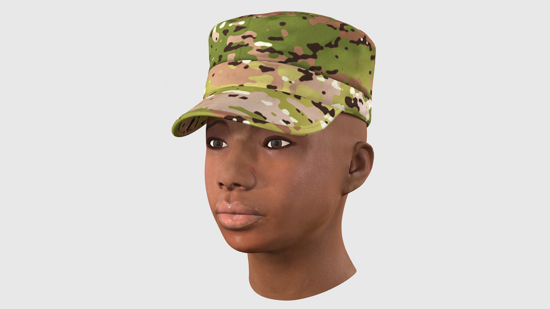 3D African American Female Soldier Head