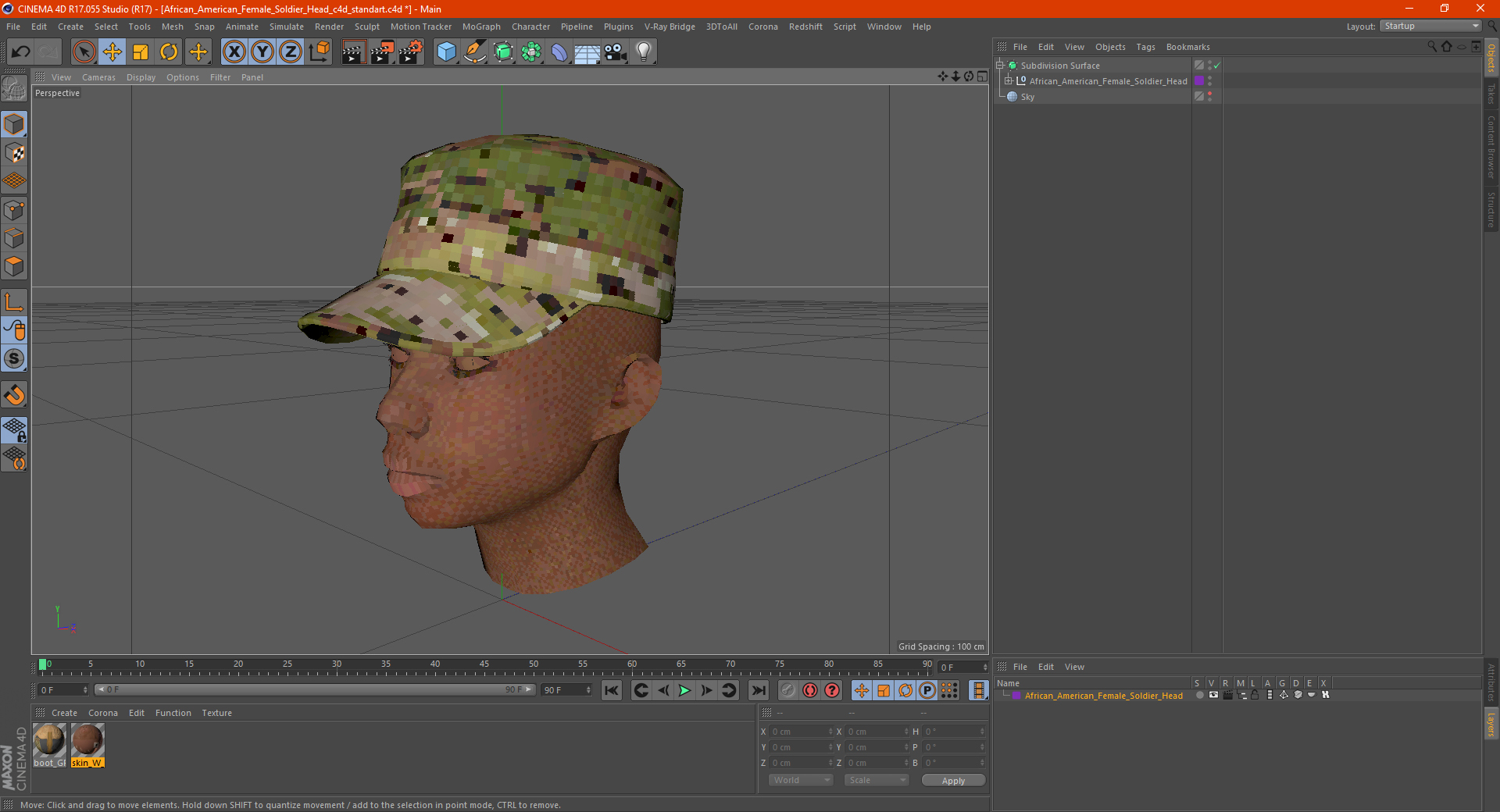 3D African American Female Soldier Head