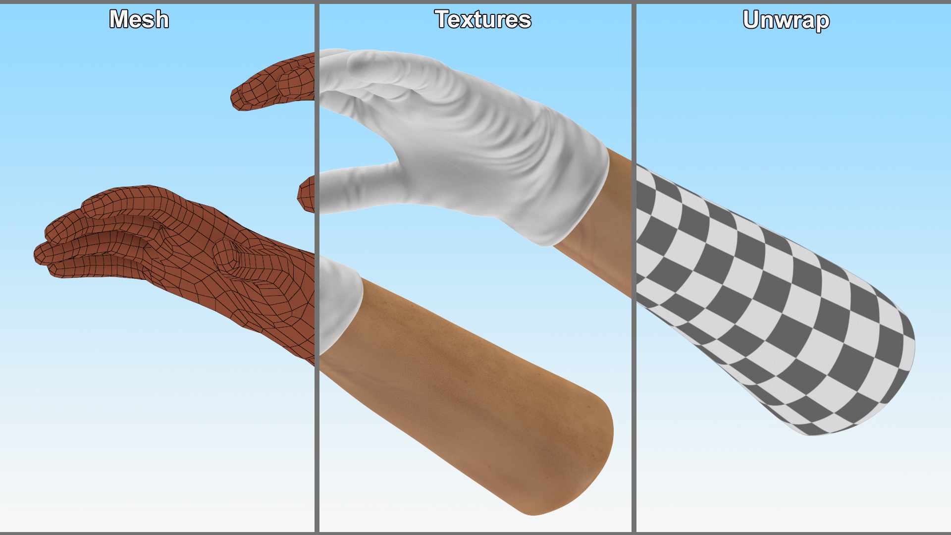 Hands Wearing Medical Gloves White 3D model