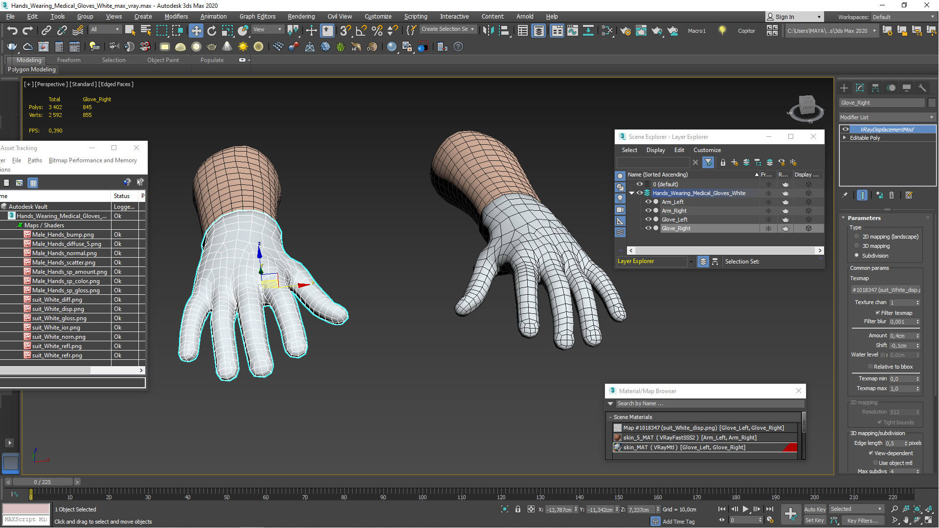 Hands Wearing Medical Gloves White 3D model