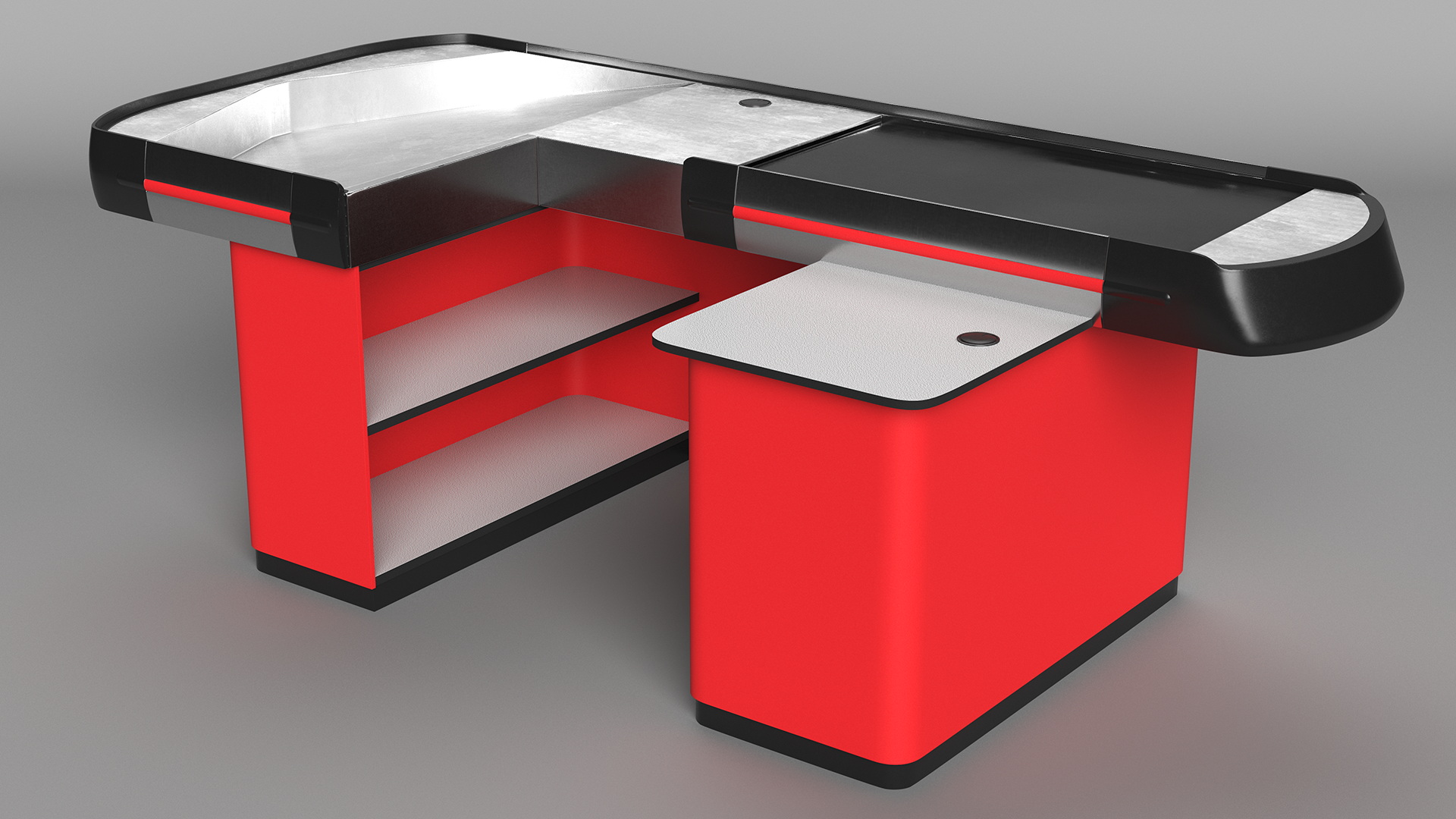 3D Modern Retail Checkout Counters Set Red Rigged