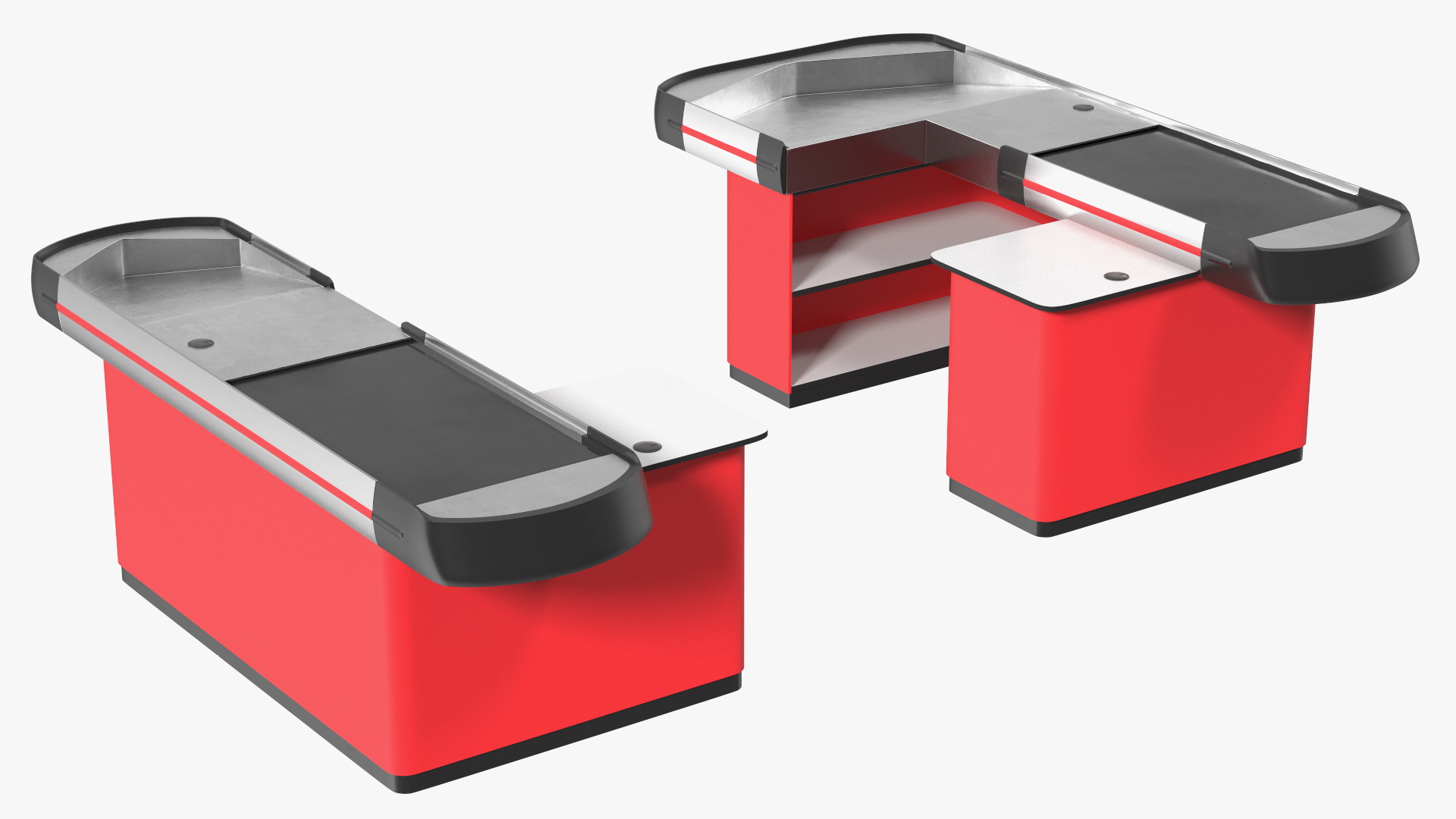 3D Modern Retail Checkout Counters Set Red Rigged