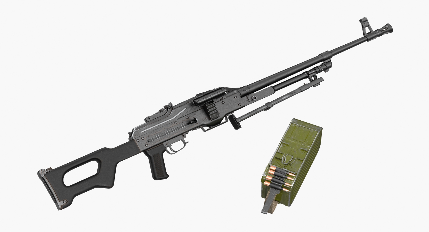 3D PKM With 100 Round Ammunition Box model