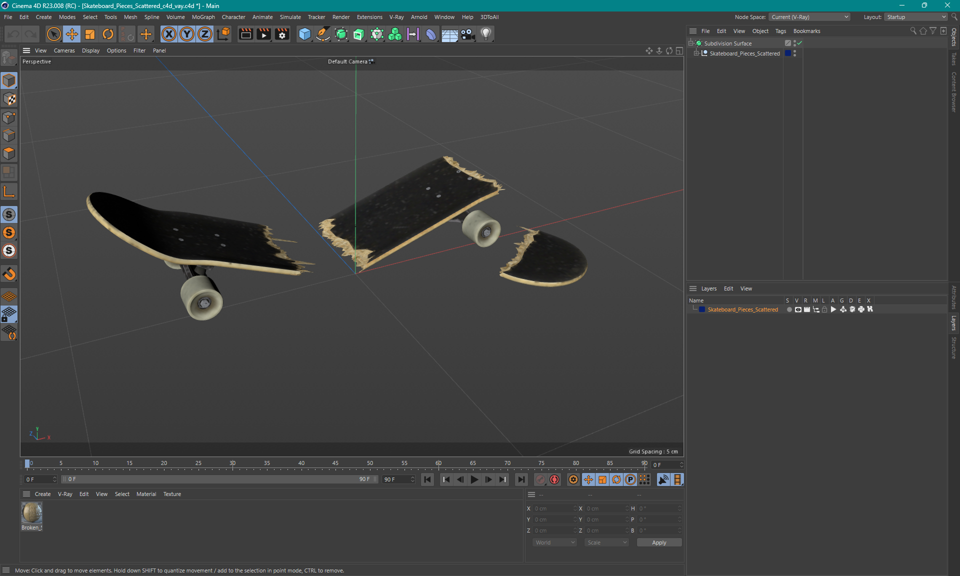 Skateboard Pieces Scattered 3D