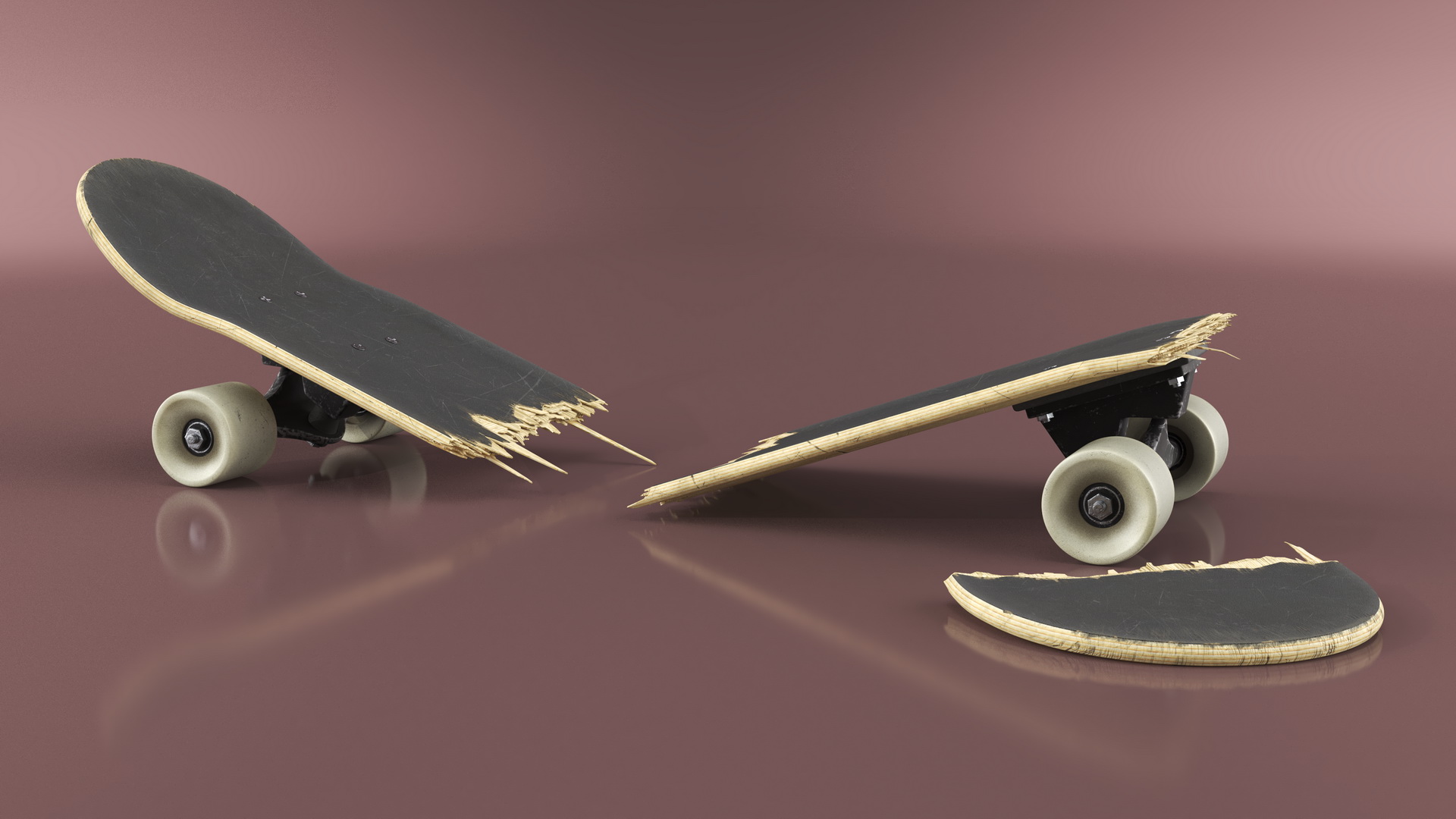 Skateboard Pieces Scattered 3D