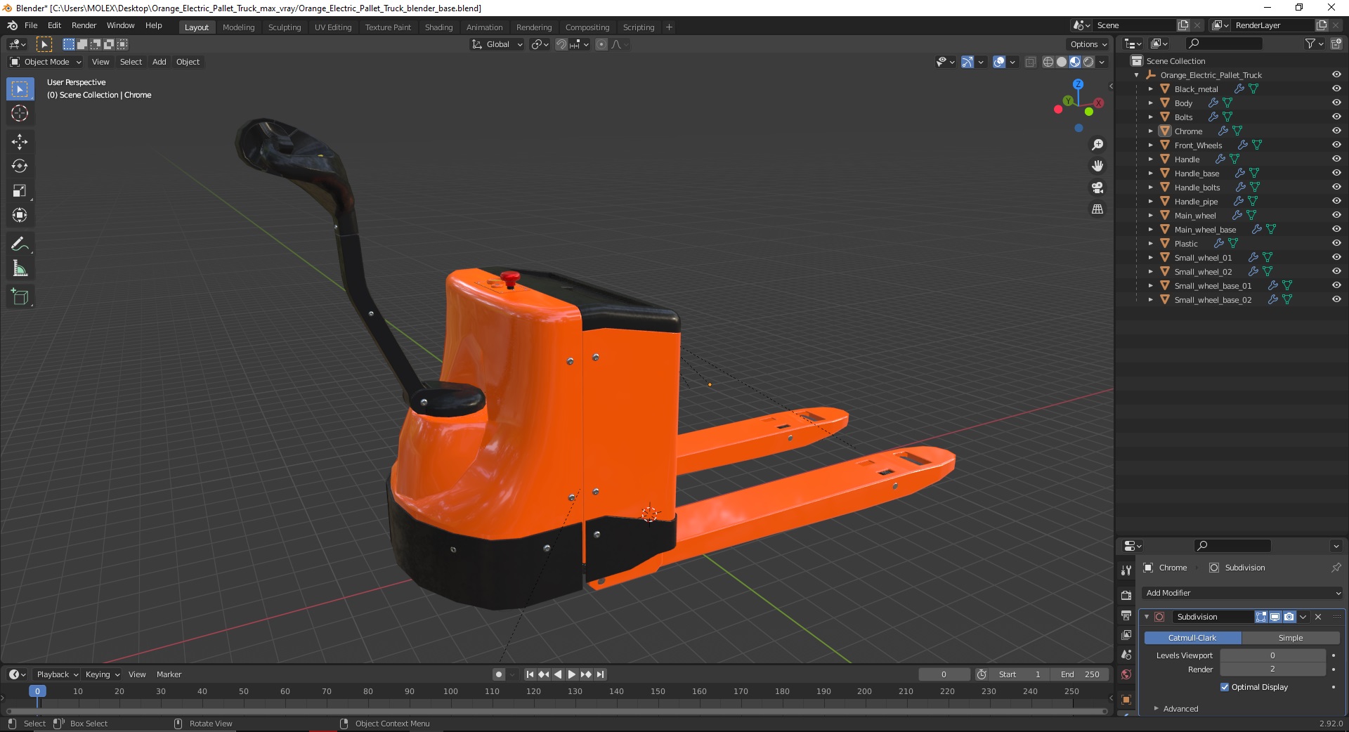 3D Orange Electric Pallet Truck model