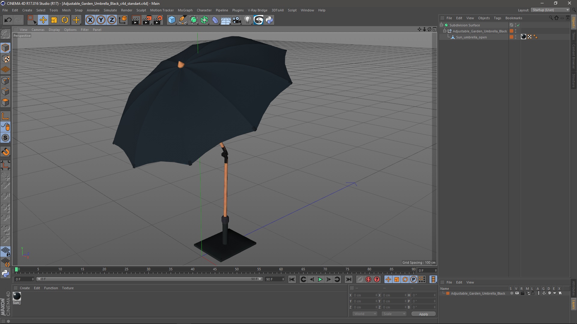 Adjustable Garden Umbrella Black 3D