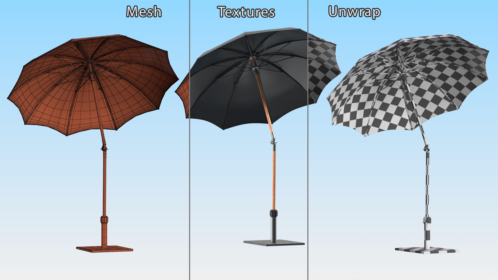 Adjustable Garden Umbrella Black 3D