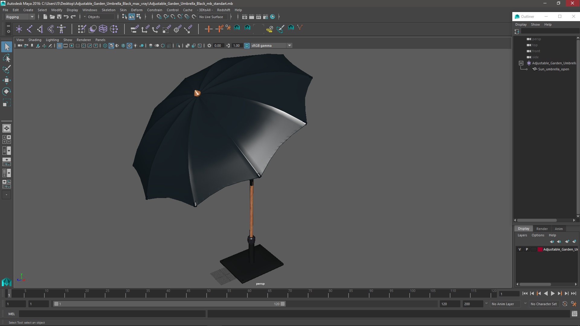 Adjustable Garden Umbrella Black 3D