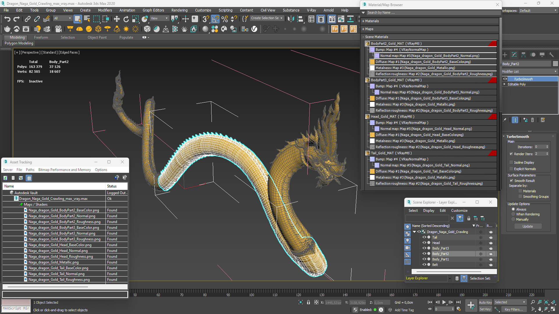 3D model Dragon Naga Gold Crawling