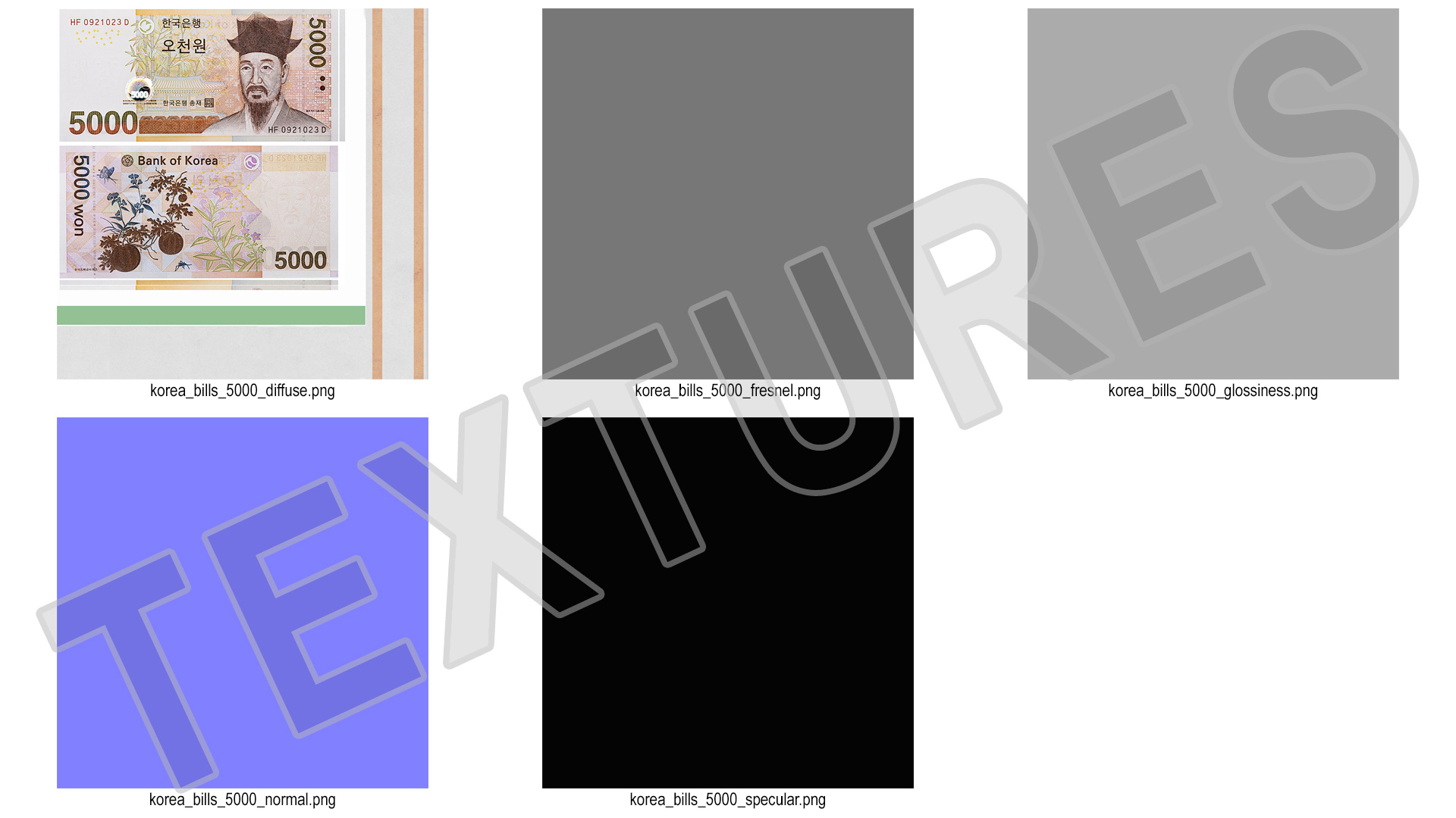 Fan Shaped South Korean 5000 Won Banknotes 3D