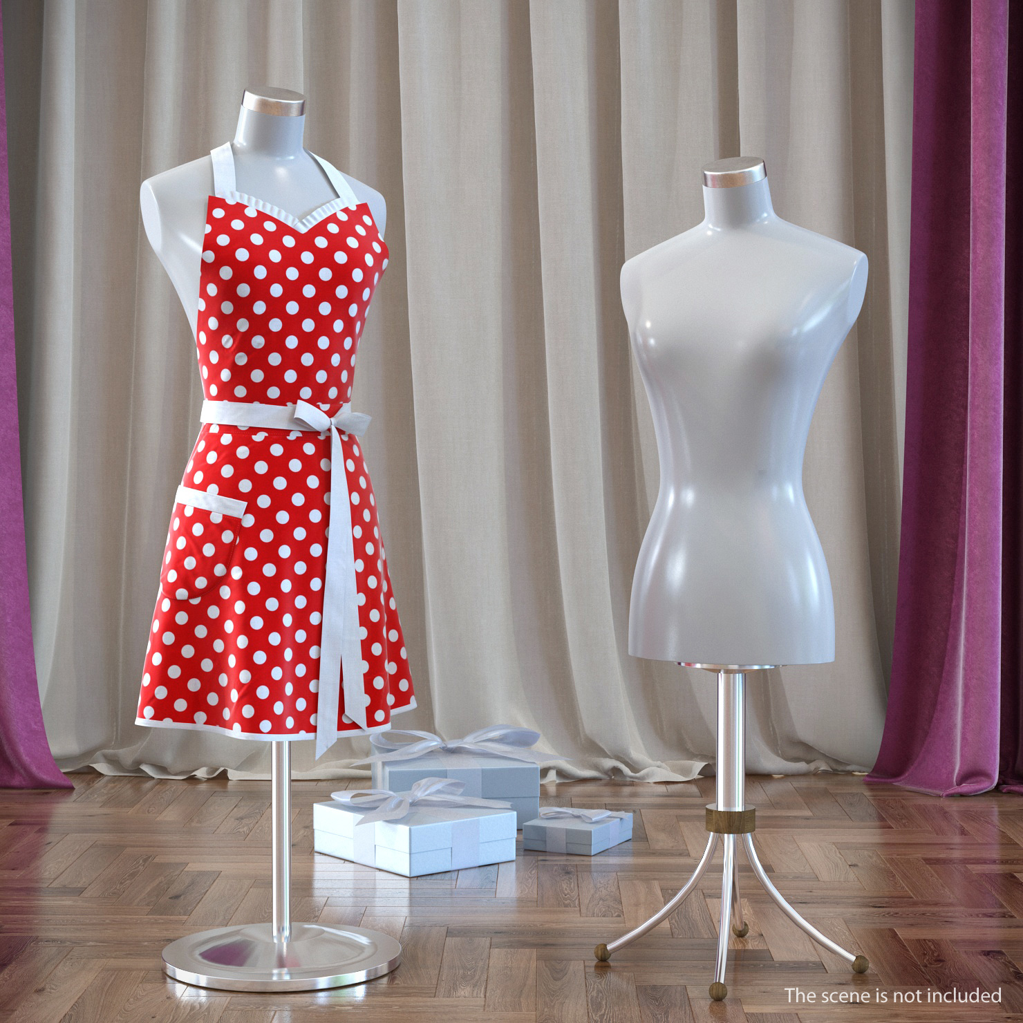 Retro Kitchen Apron on Mannequin 3D