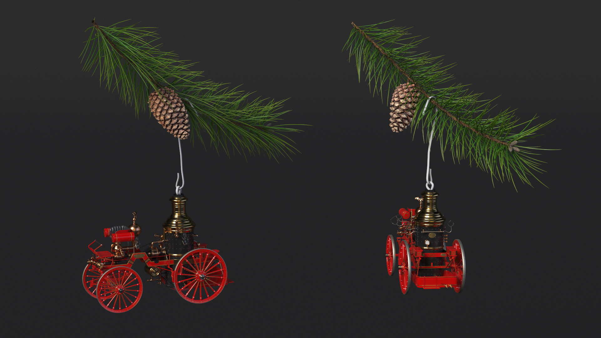 Toy Model Steam Fire Engine Christmas Branch 3D model