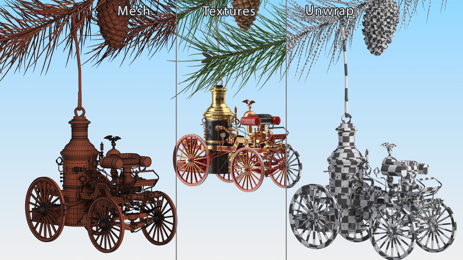 Toy Model Steam Fire Engine Christmas Branch 3D model