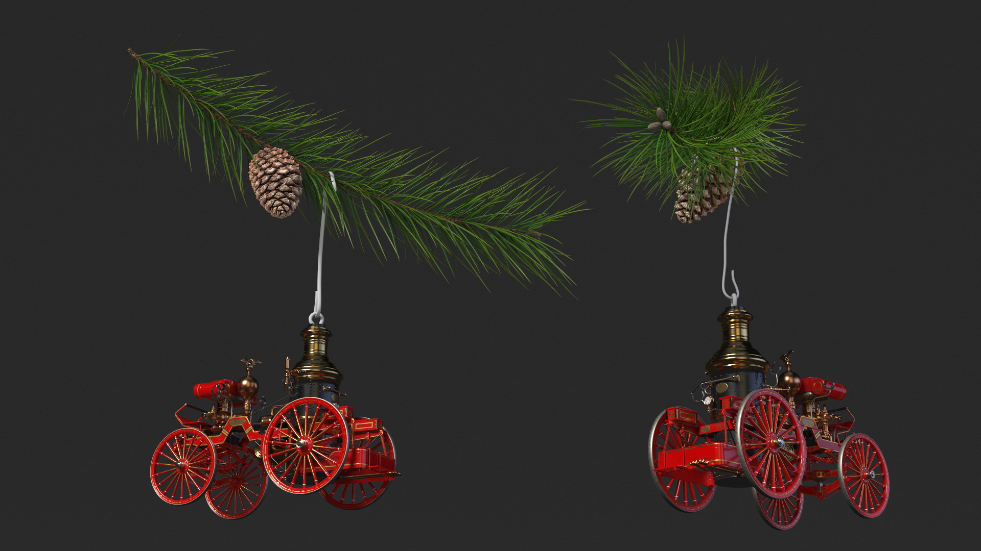 Toy Model Steam Fire Engine Christmas Branch 3D model