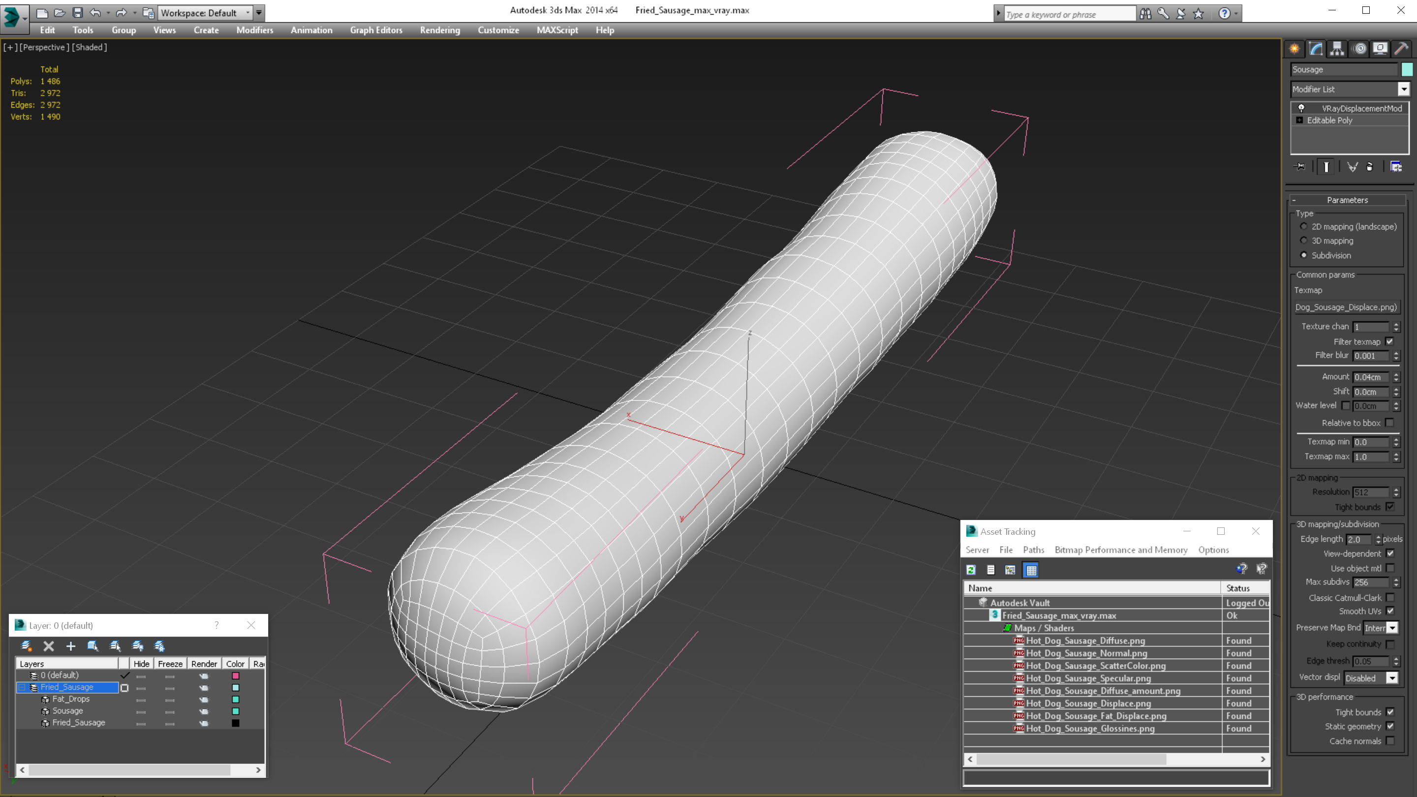 3D Fried Sausage model