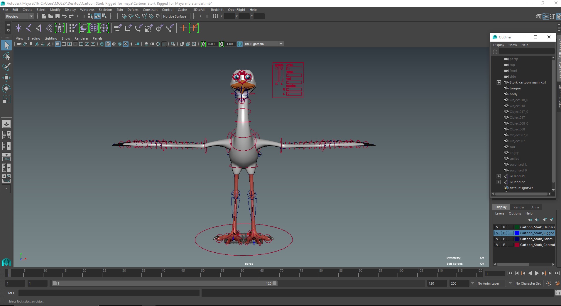 Cartoon Stork Rigged for Maya 3D model