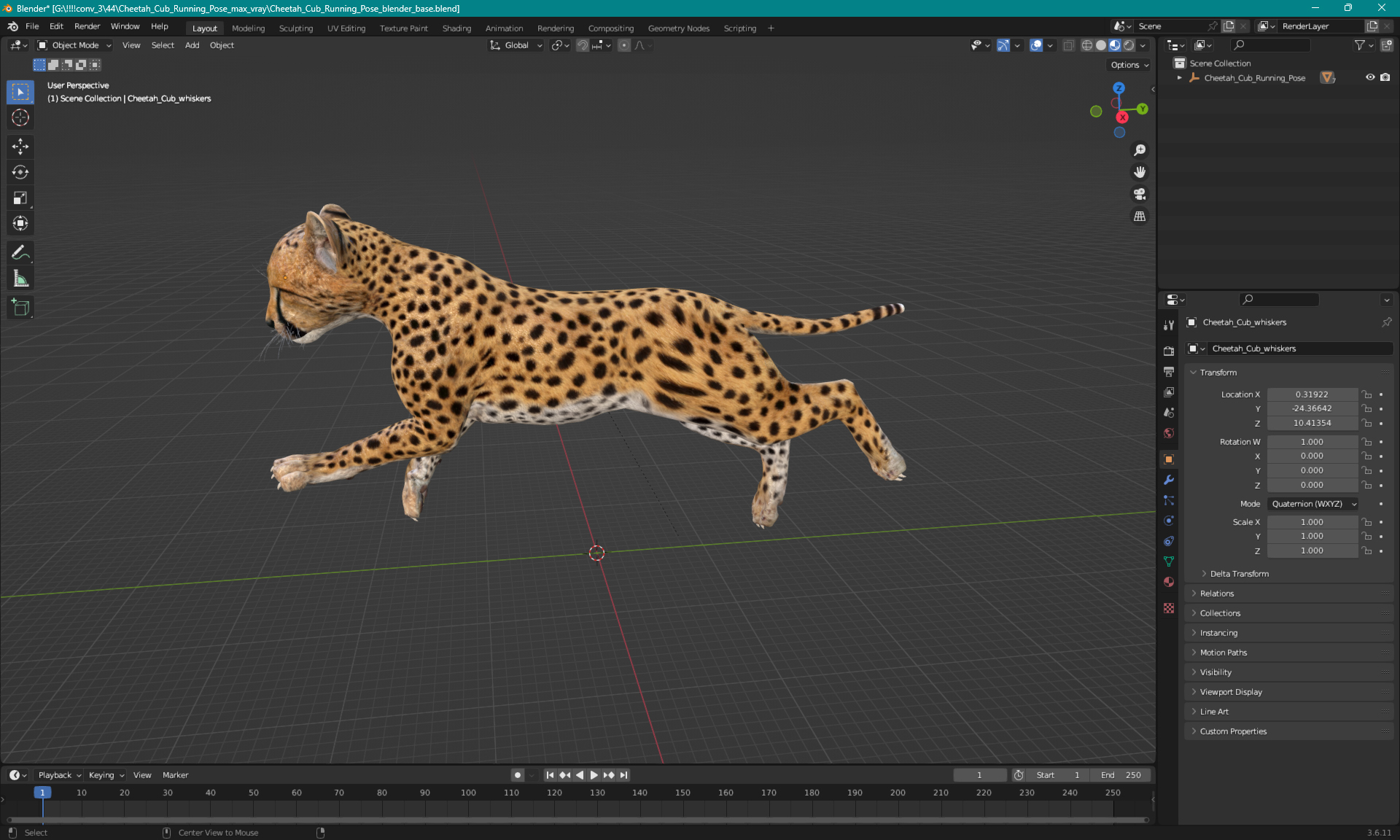 Cheetah Cub Running Pose 3D model