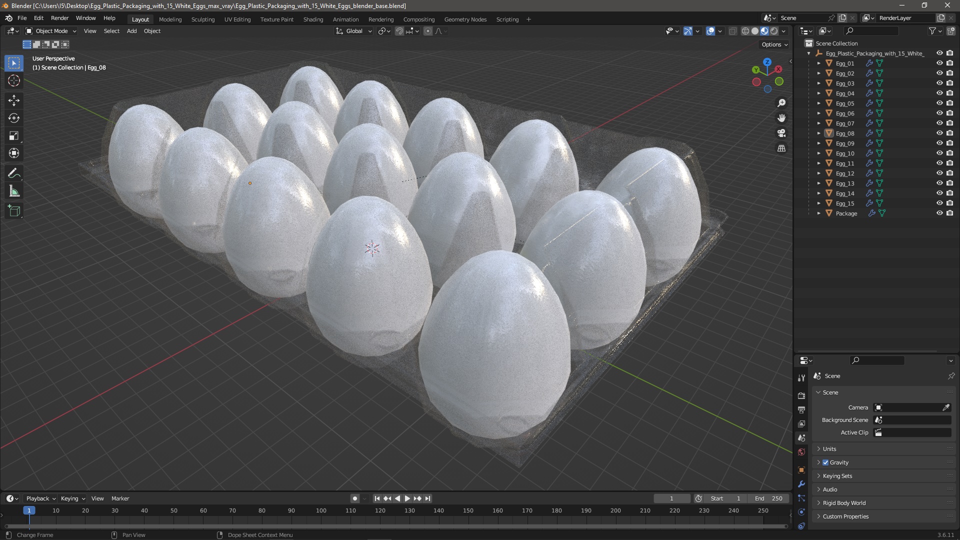 3D model Egg Plastic Packaging with 15 White Eggs