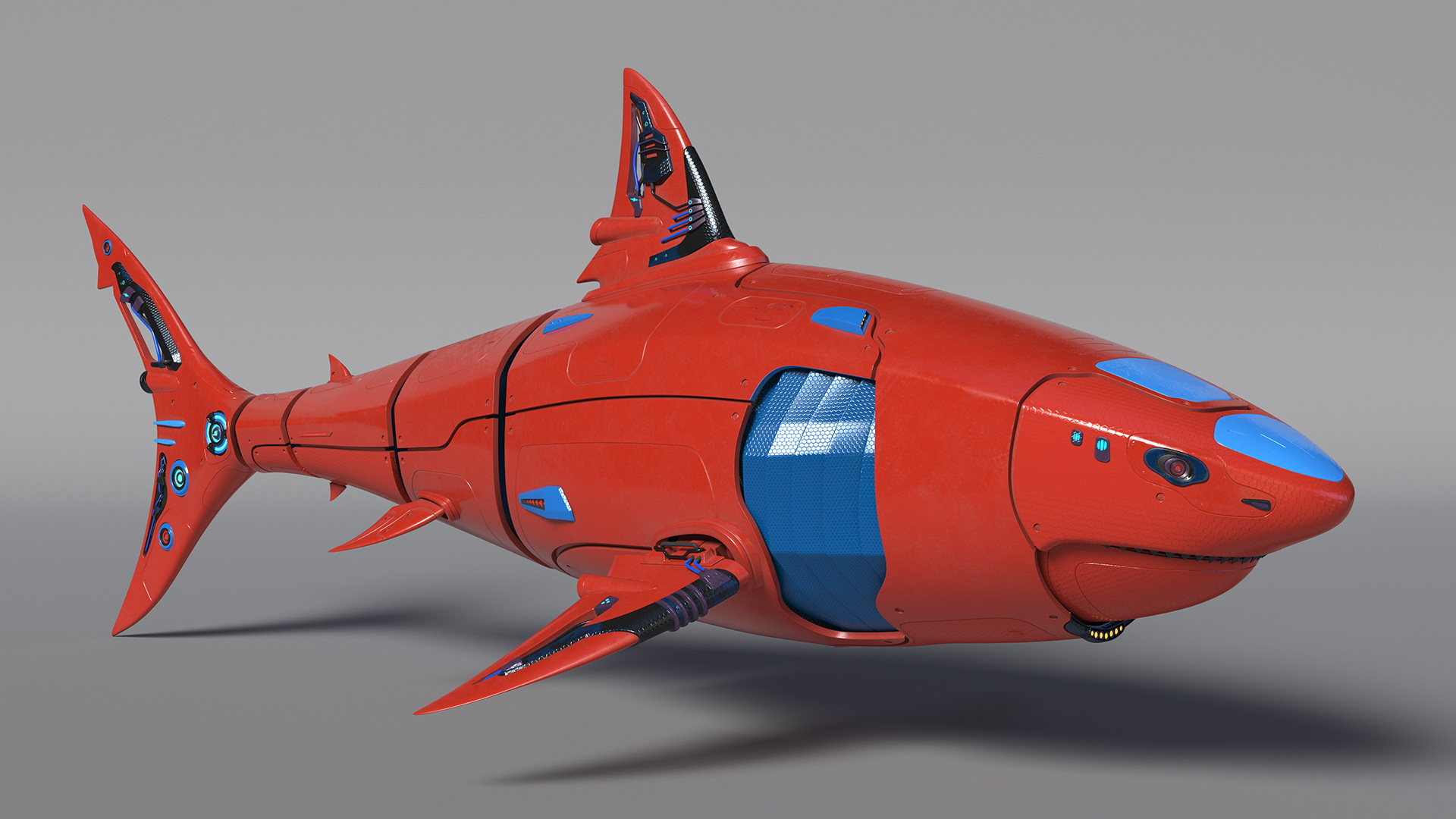 Sci Fi Shark Robot Red 3D