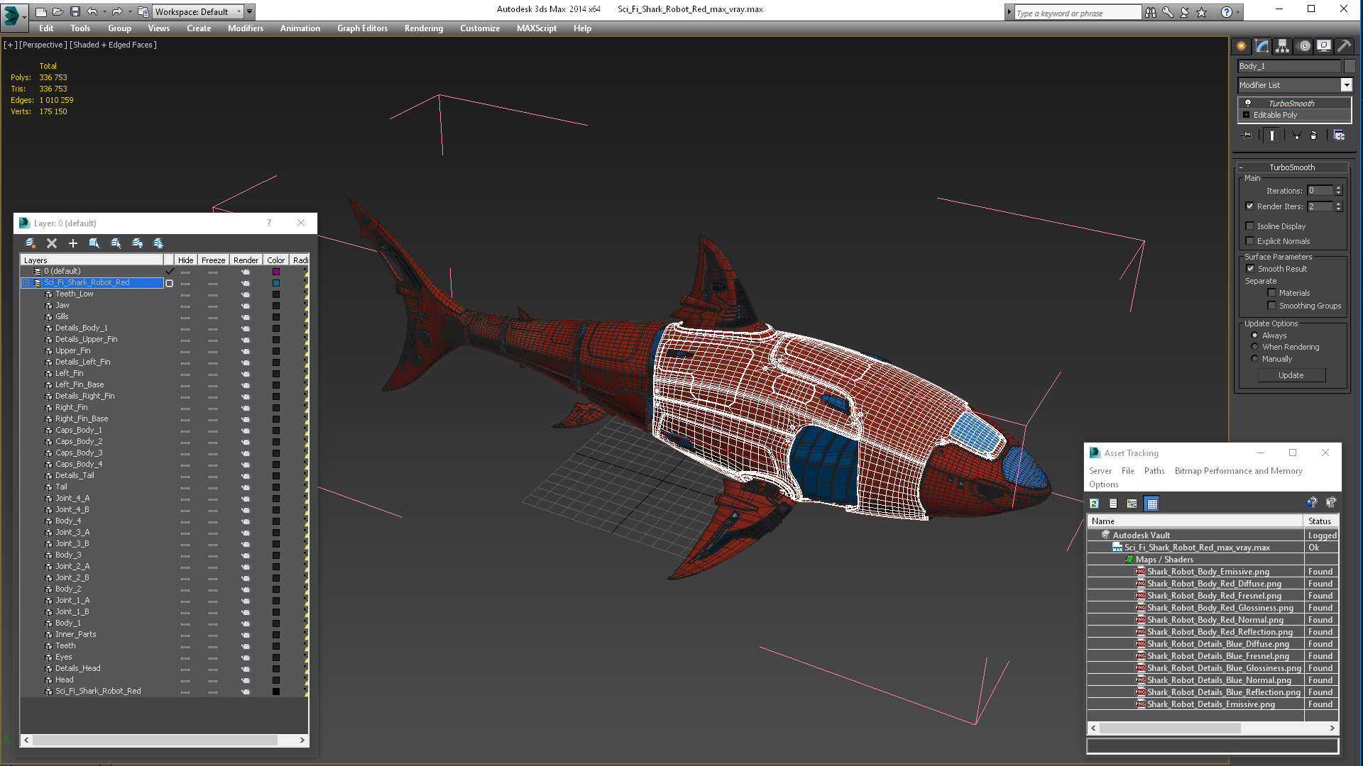 Sci Fi Shark Robot Red 3D