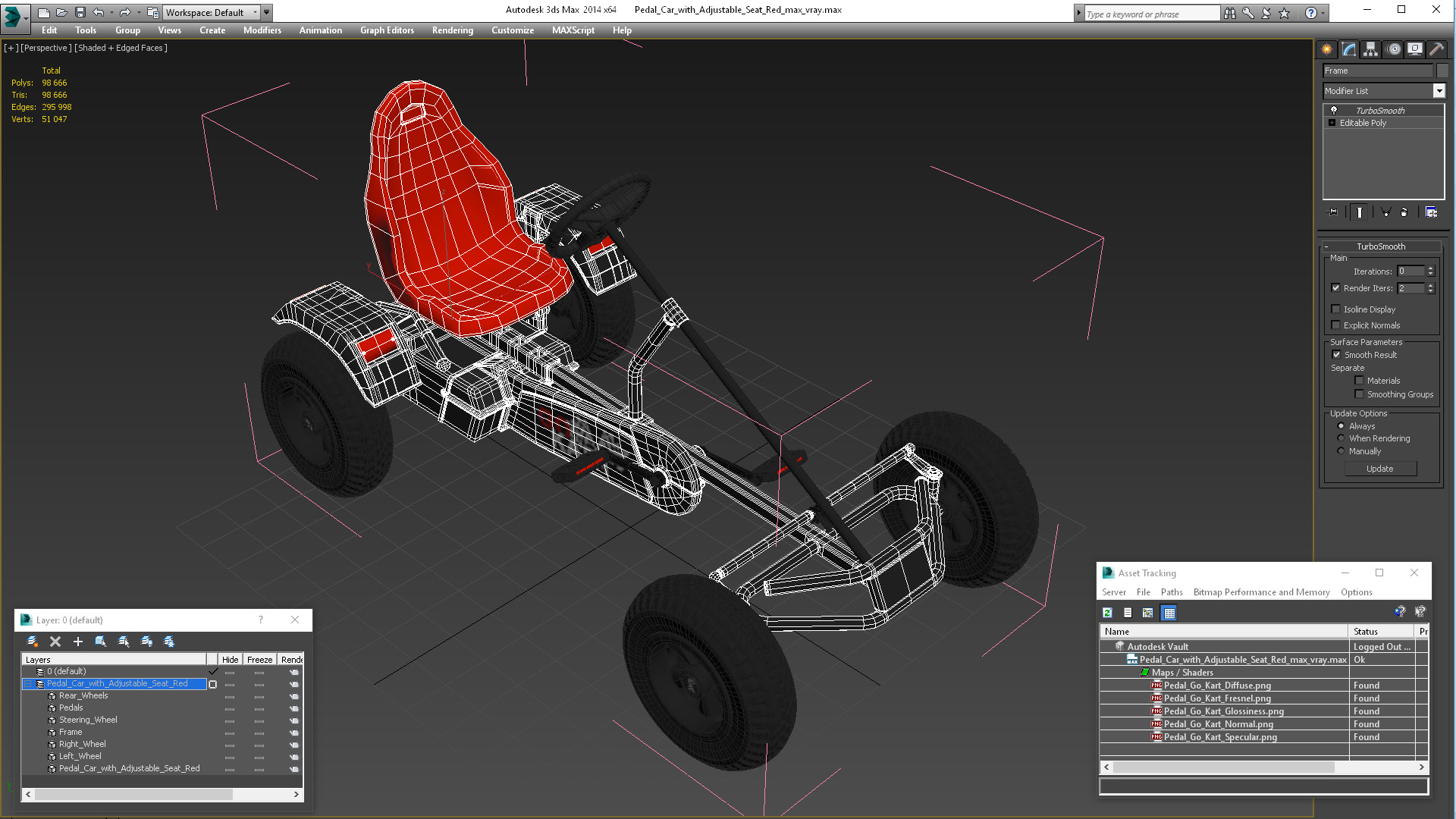 Pedal Car with Adjustable Seat Red 3D model