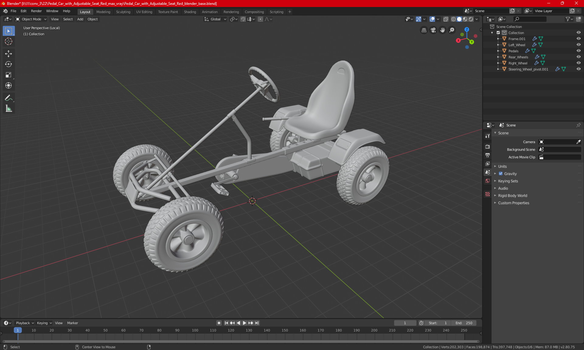 Pedal Car with Adjustable Seat Red 3D model